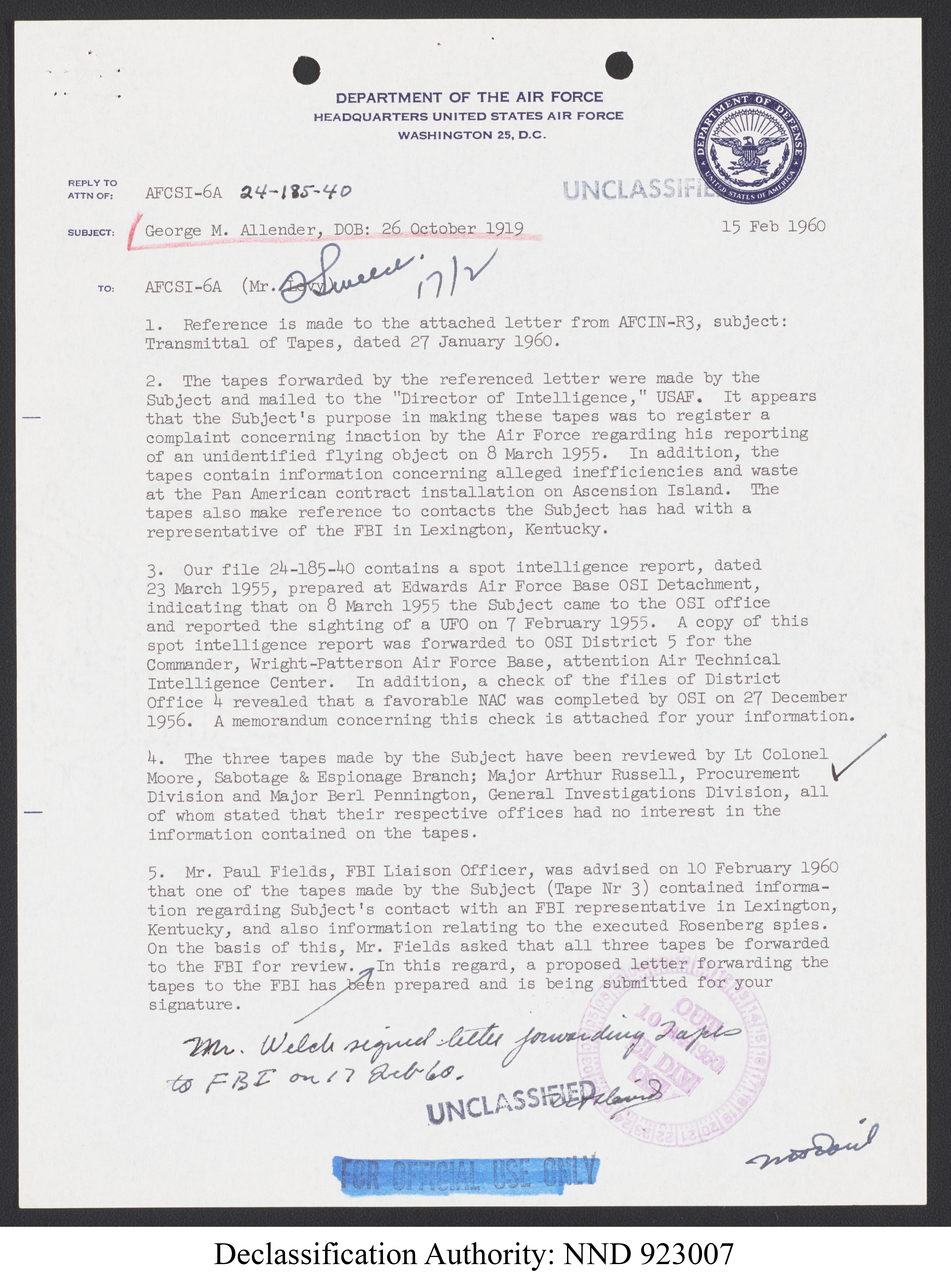 Doctor Edward Condon, University of Colorado Physicist Studying Unidentified Flying Objects