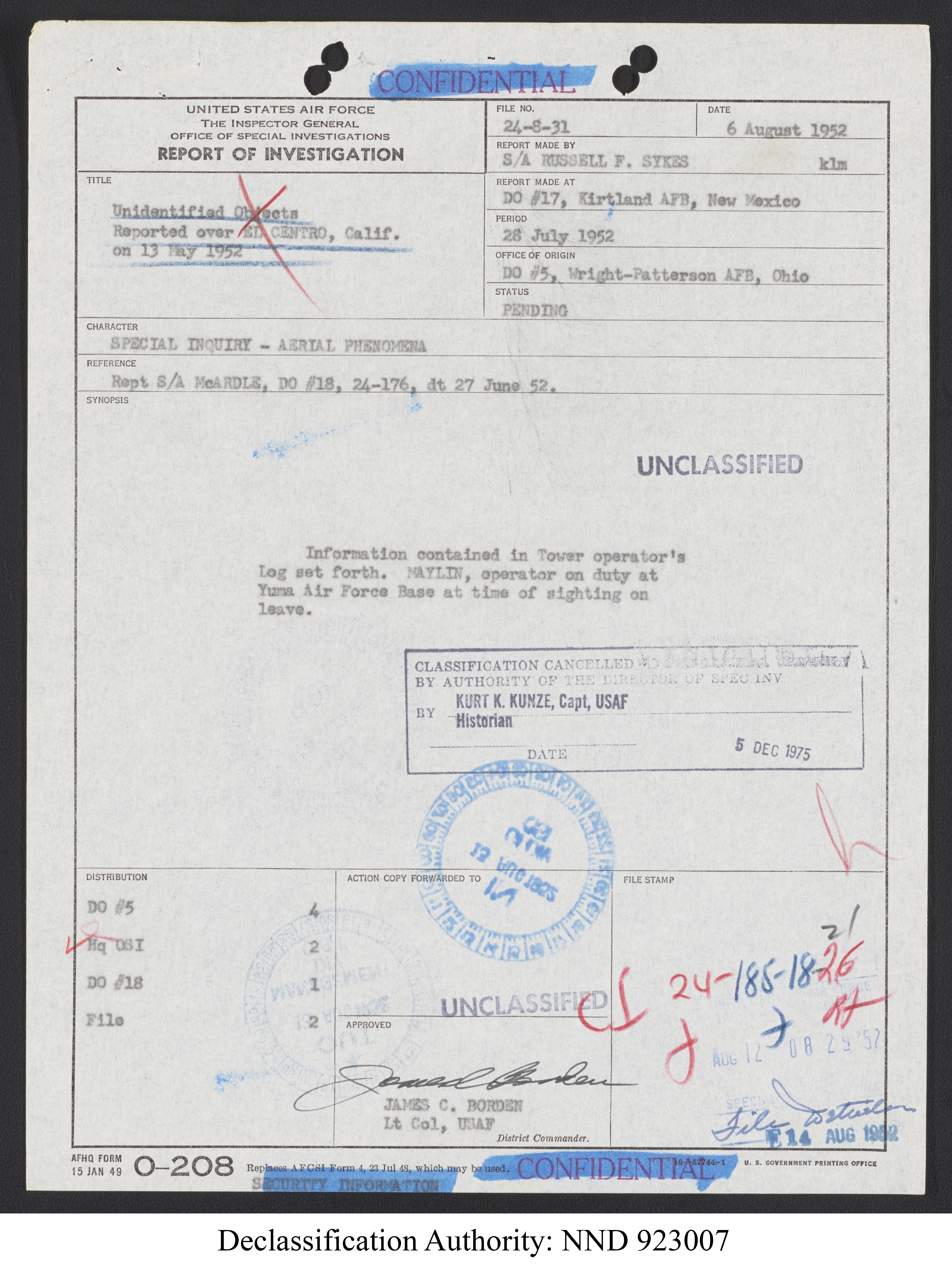 Doctor Edward Condon, University of Colorado Physicist Studying Unidentified Flying Objects