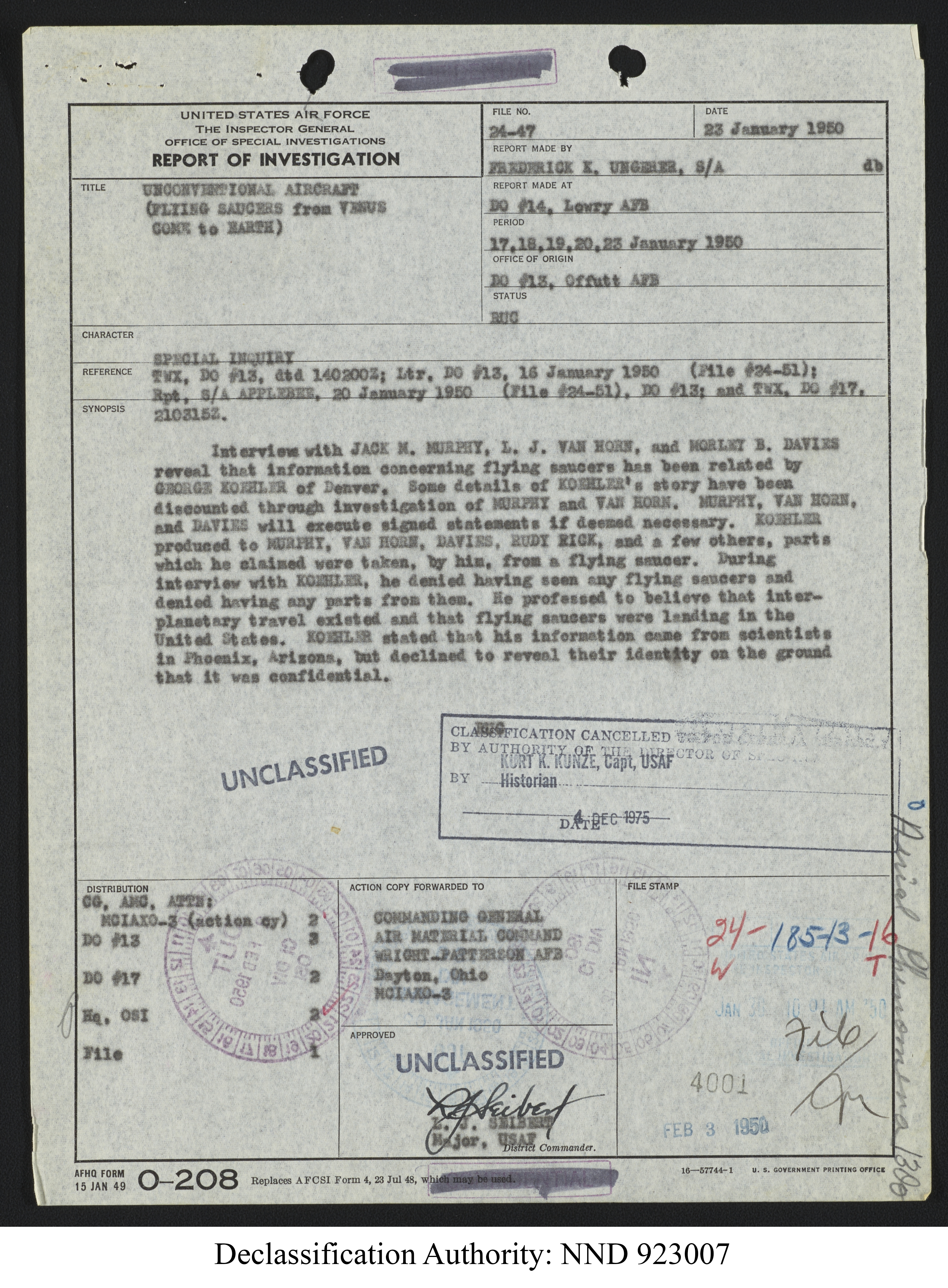 Doctor Edward Condon, University of Colorado Physicist Studying Unidentified Flying Objects