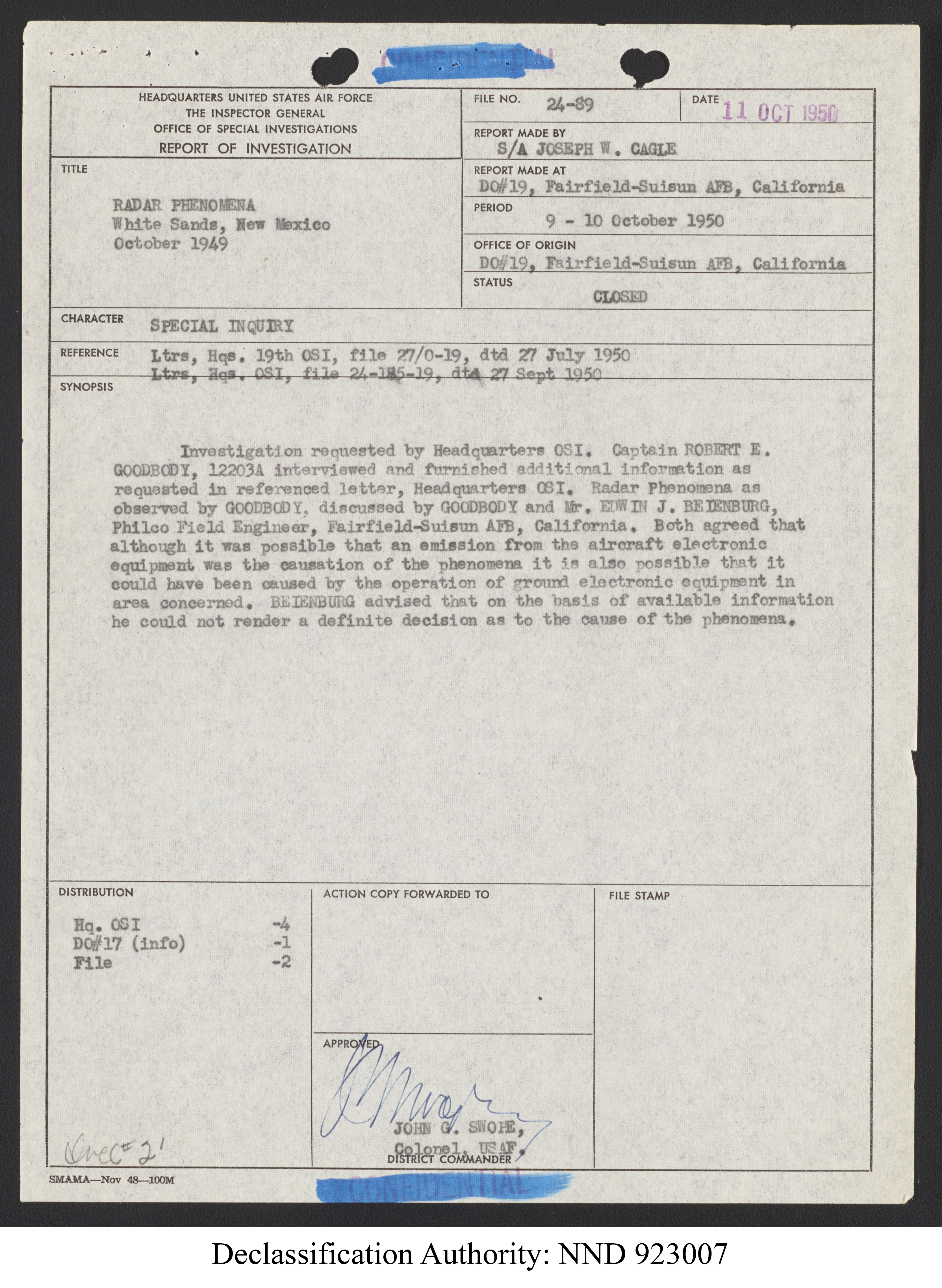 Doctor Edward Condon, University of Colorado Physicist Studying Unidentified Flying Objects