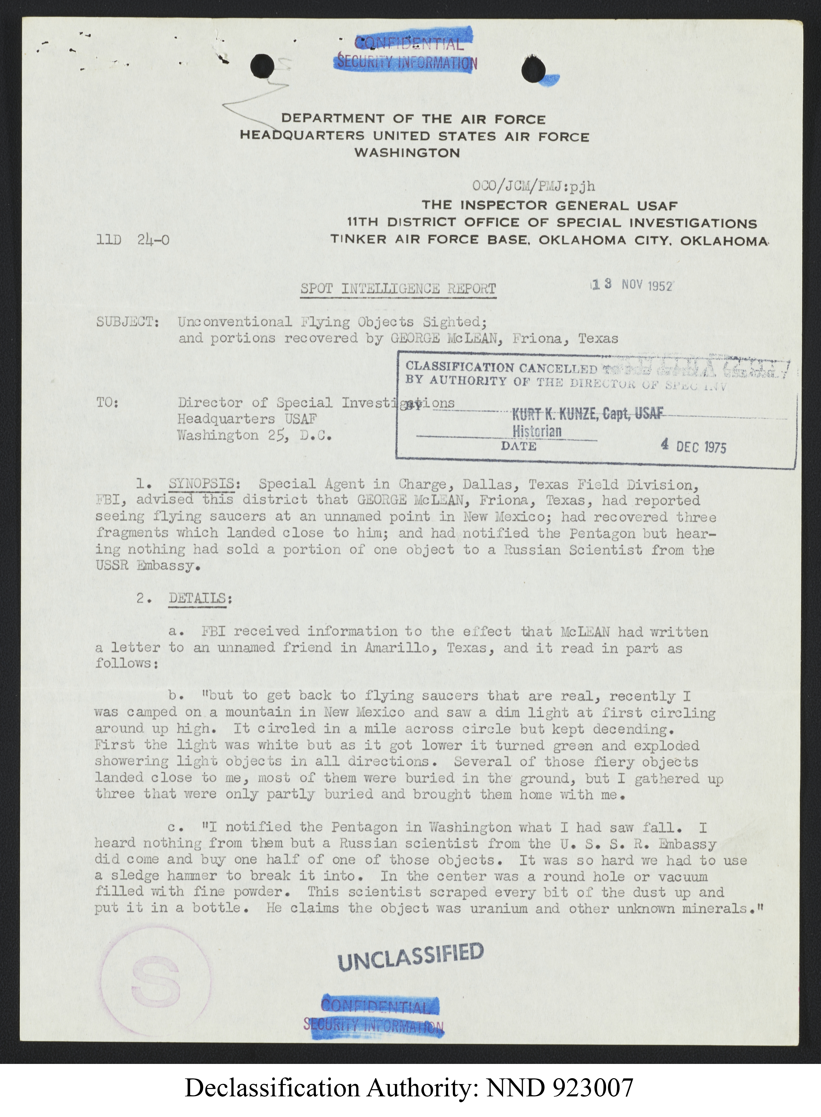 Doctor Edward Condon, University of Colorado Physicist Studying Unidentified Flying Objects