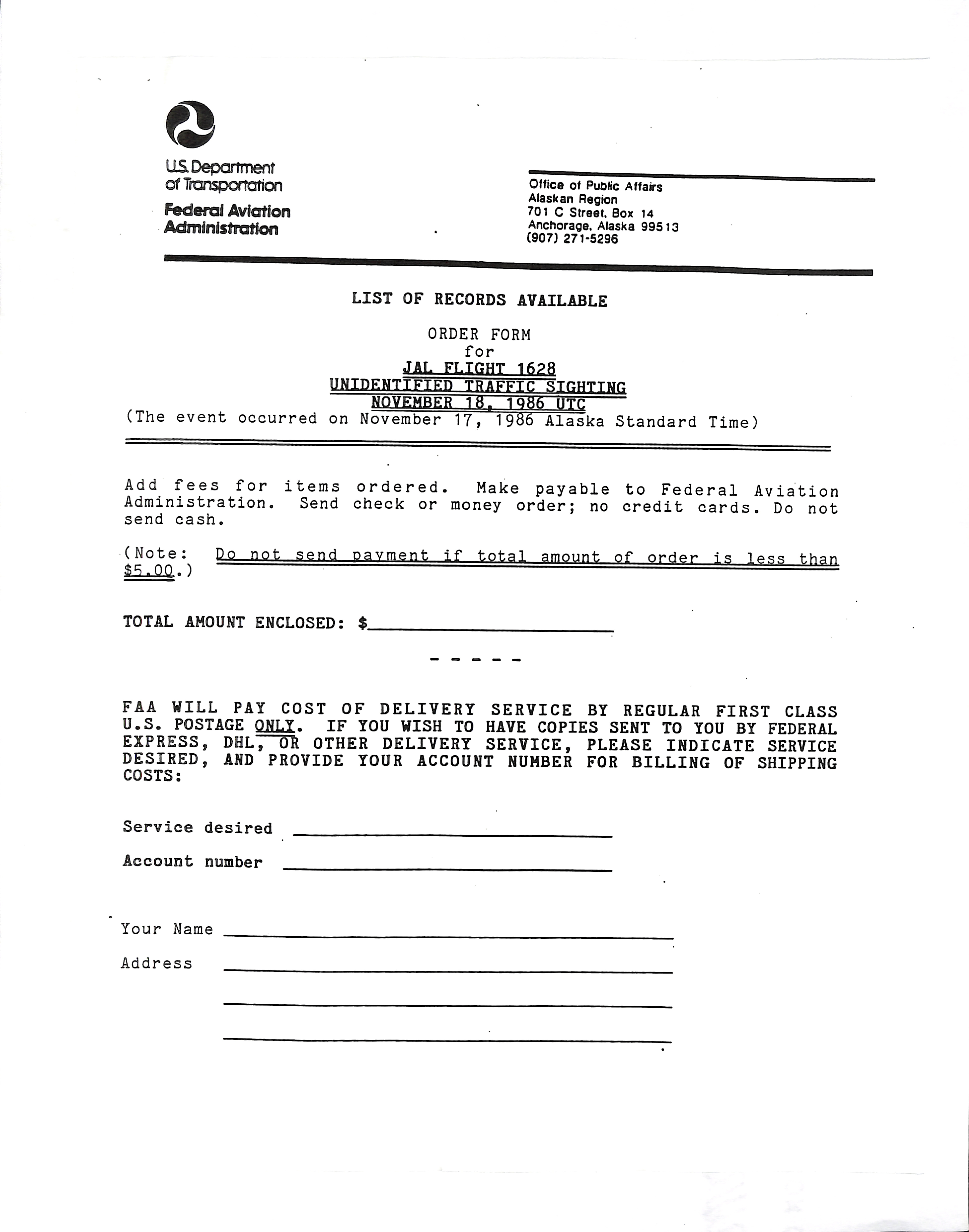 Information Releases Relating to Unidentified Flying Object