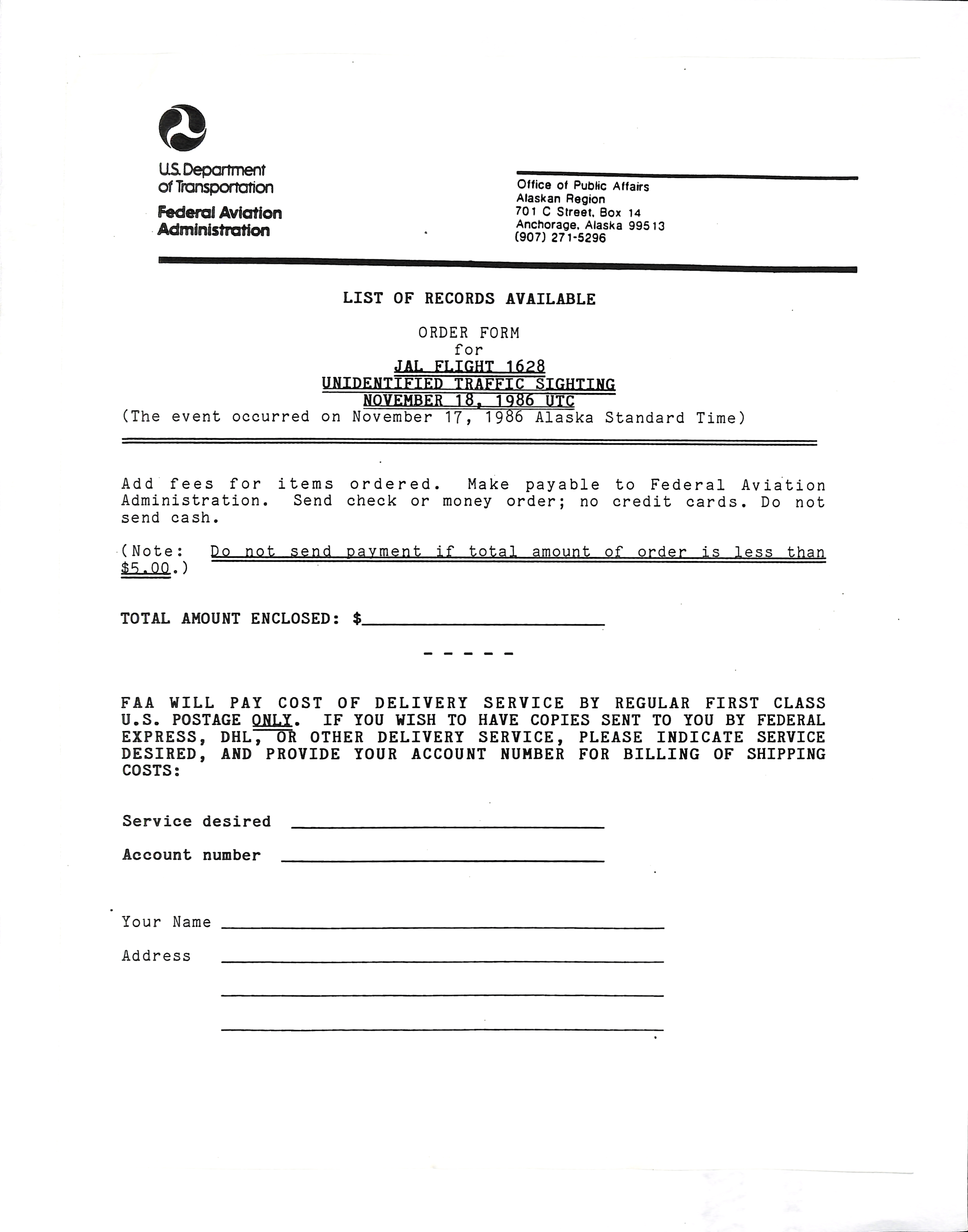 Information Releases Relating to Unidentified Flying Object