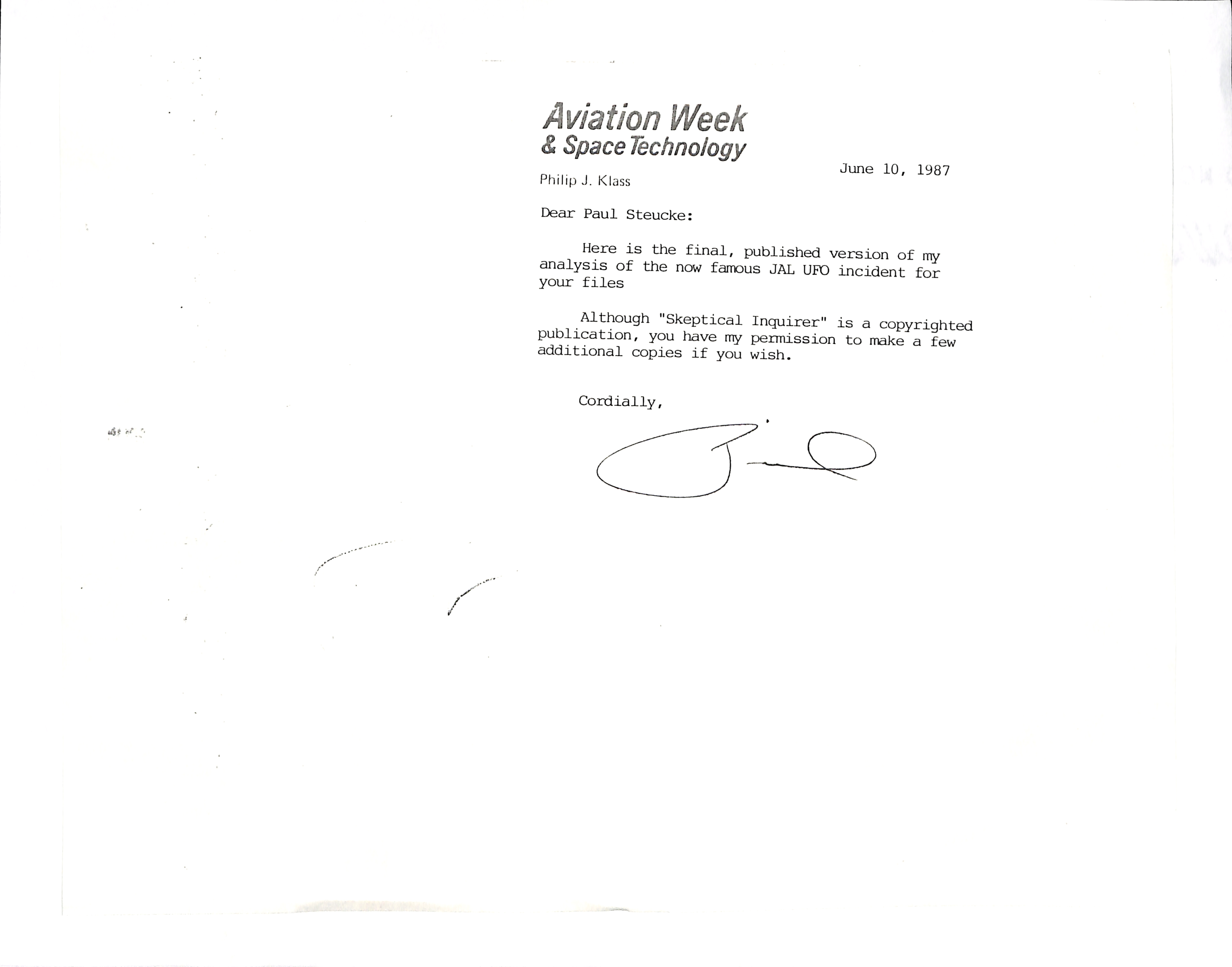 Information Releases Relating to Unidentified Flying Object