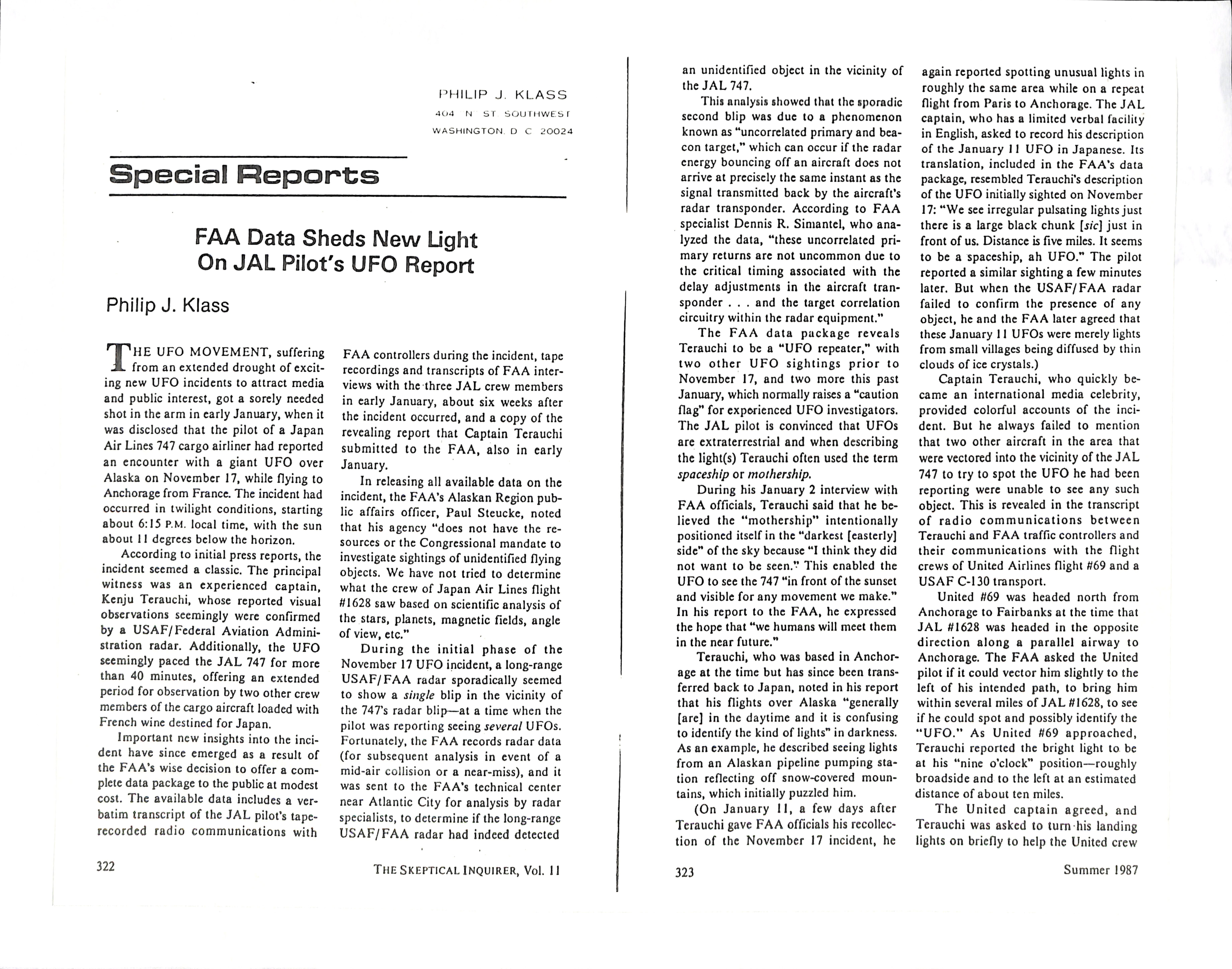 Information Releases Relating to Unidentified Flying Object