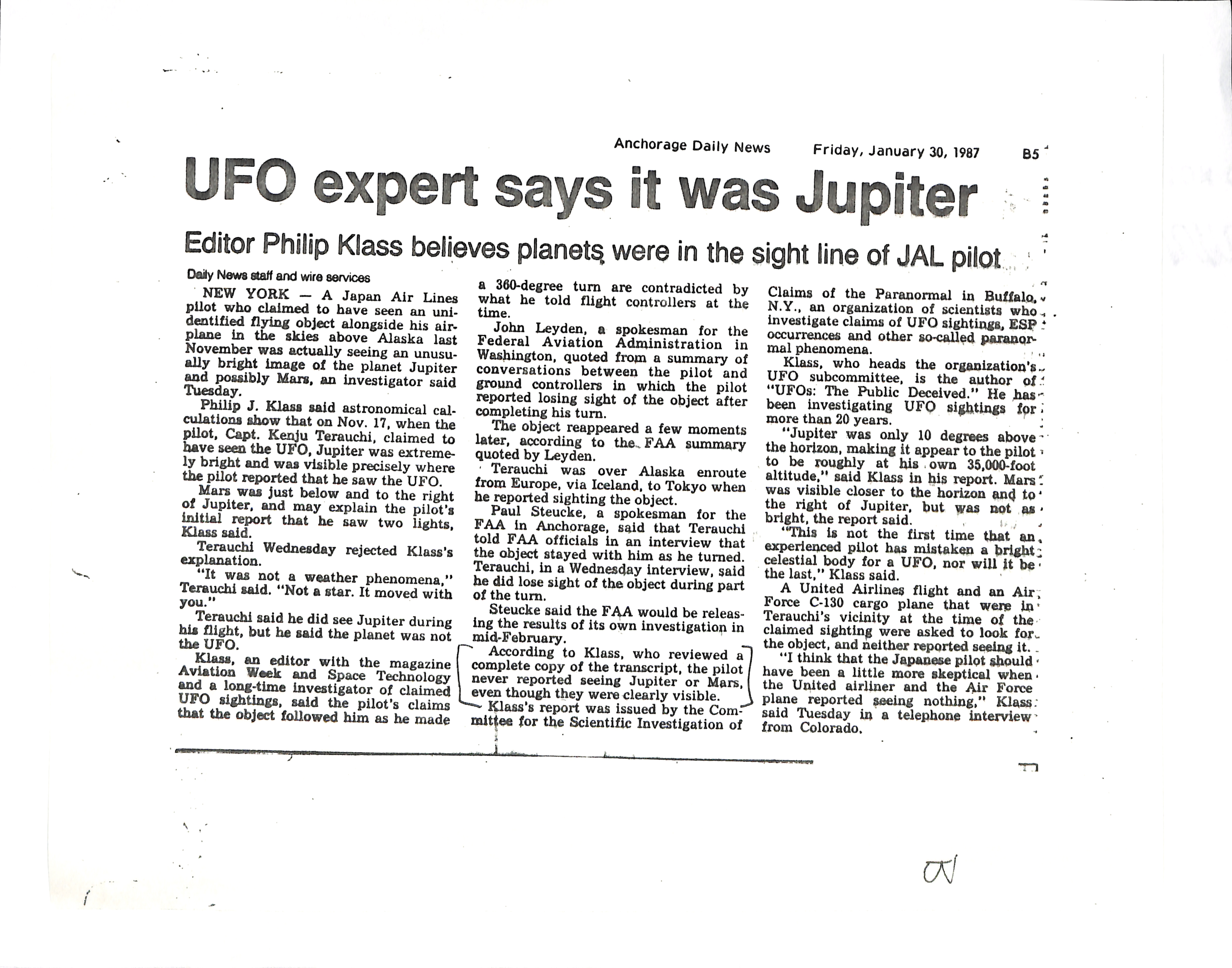 Information Releases Relating to Unidentified Flying Object