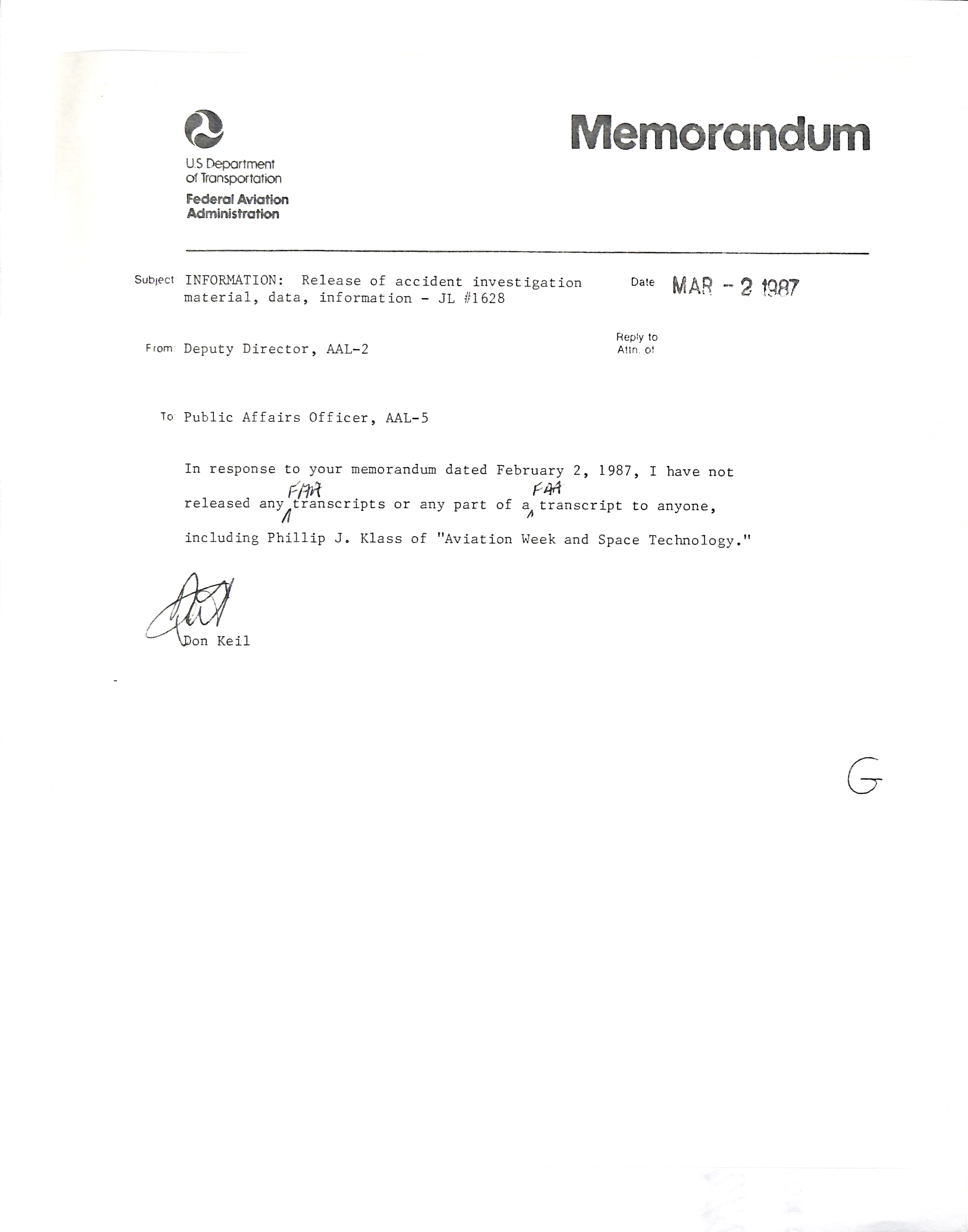 Information Releases Relating to Unidentified Flying Object