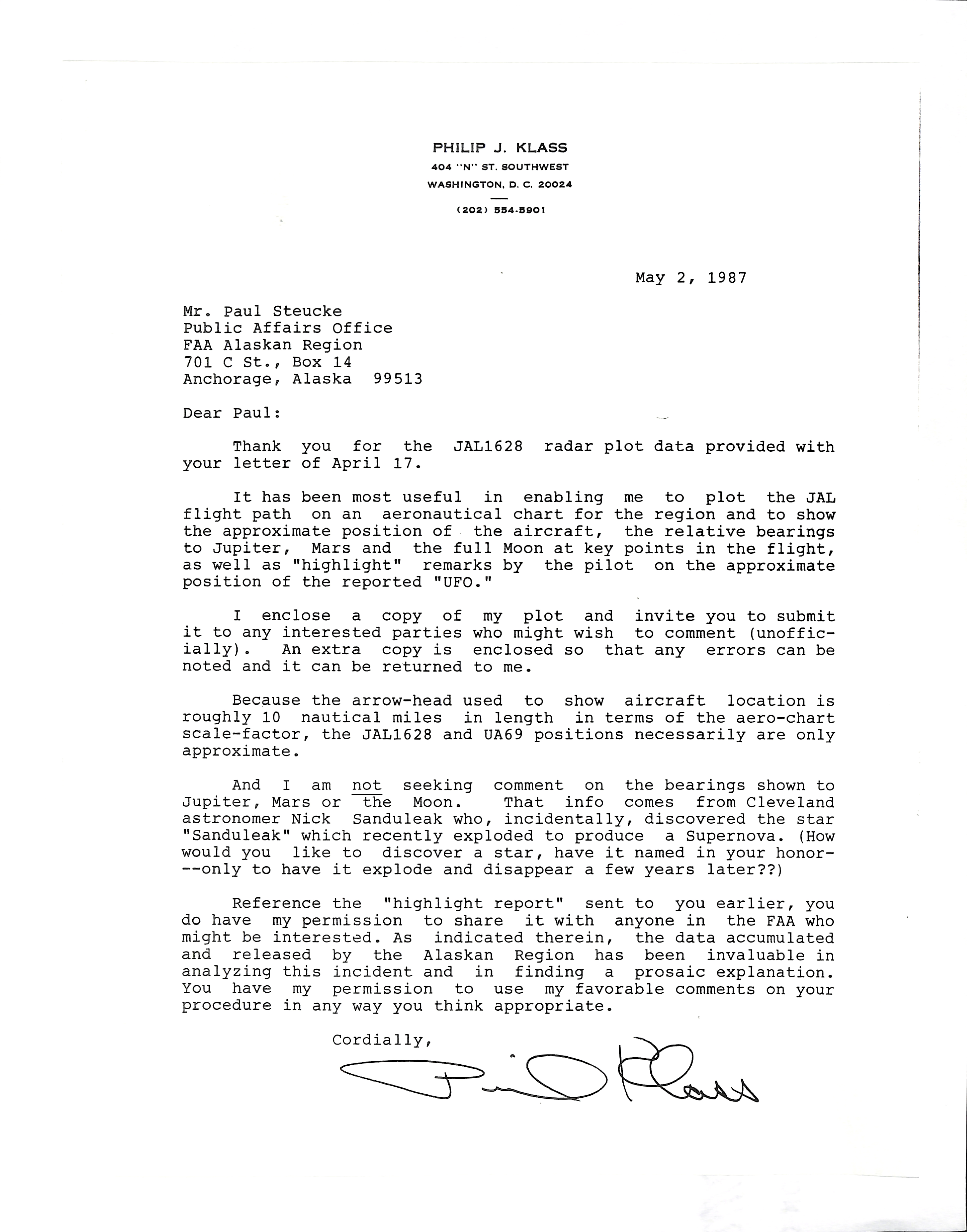 Information Releases Relating to Unidentified Flying Object