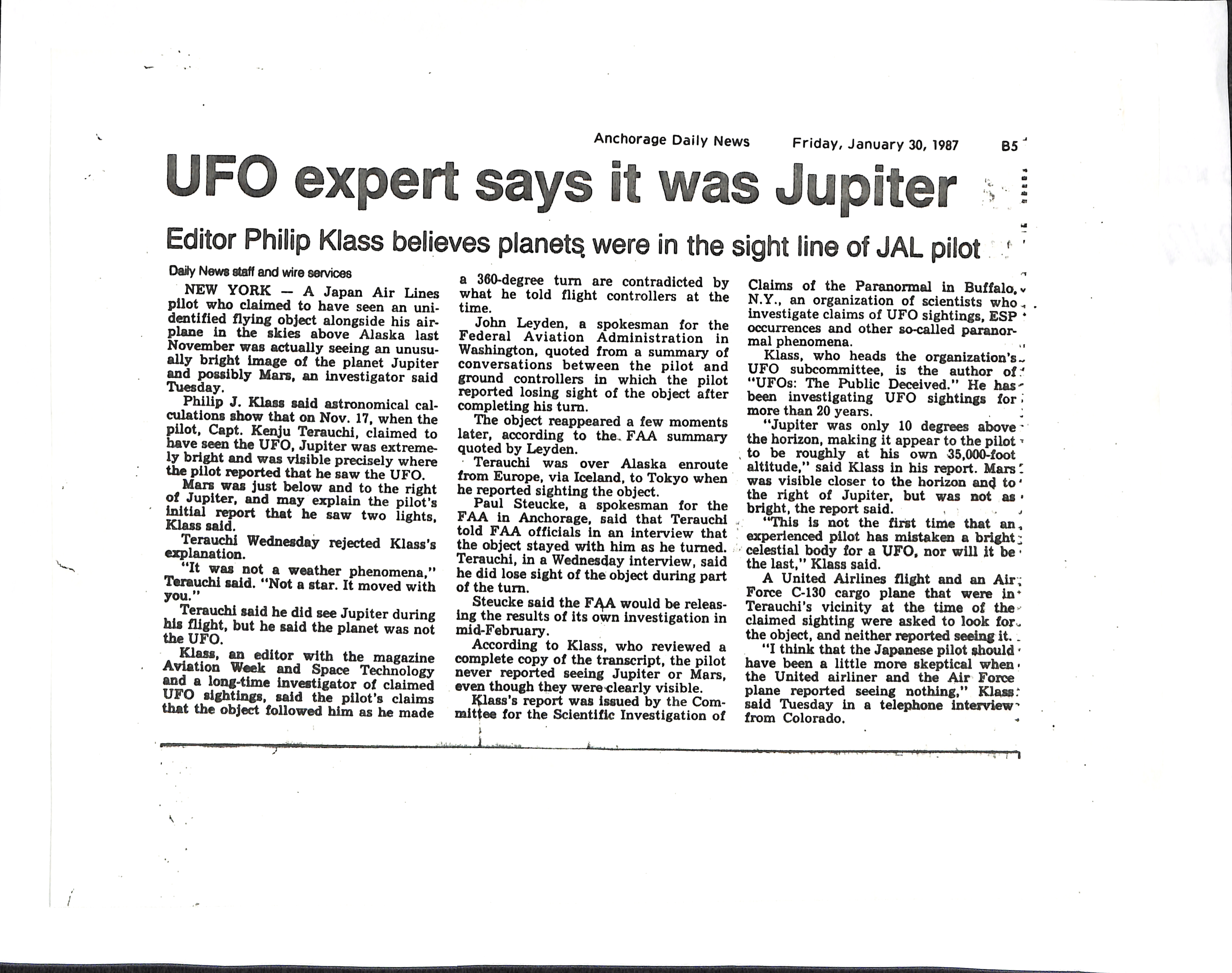 Information Releases Relating to Unidentified Flying Object
