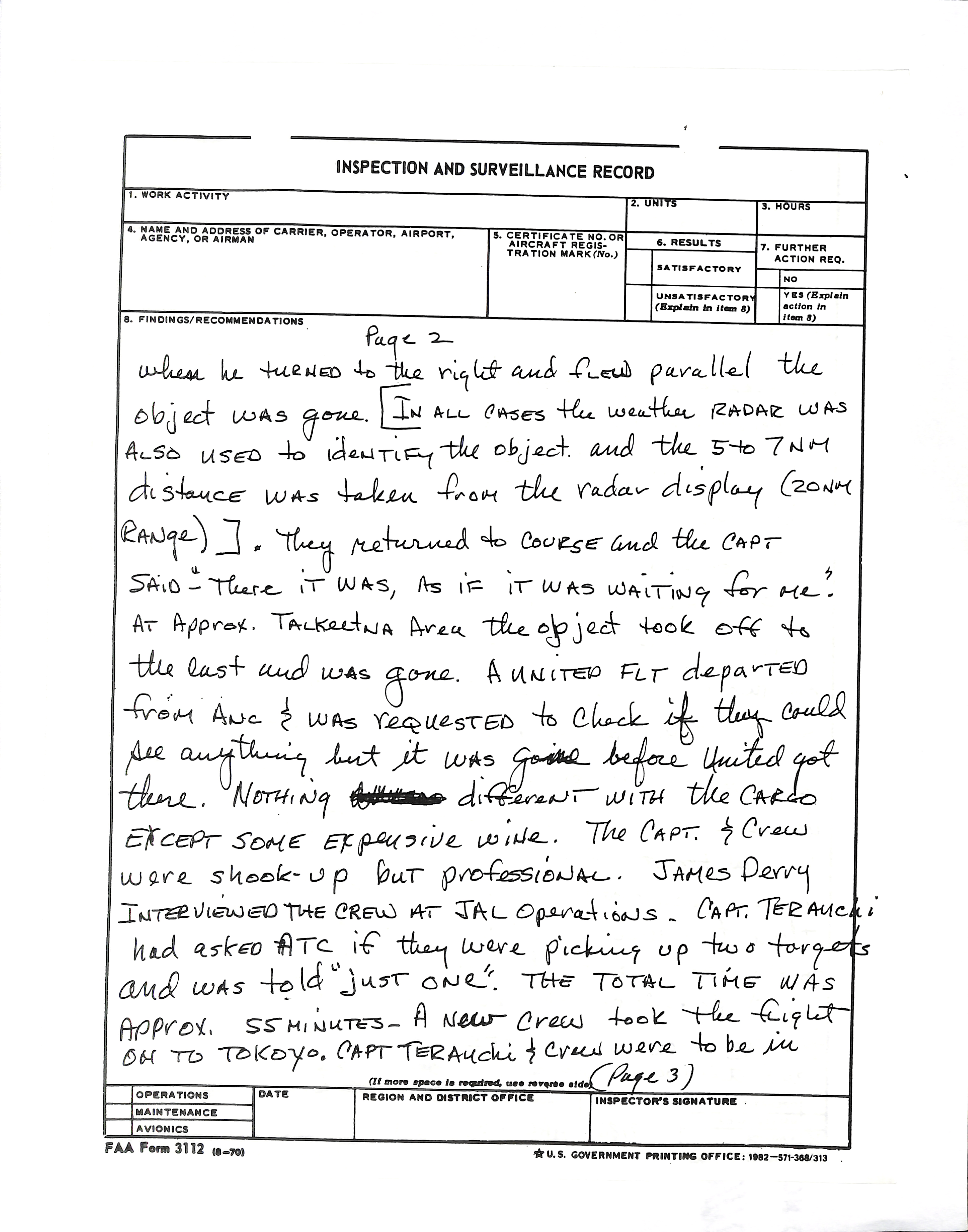 Information Releases Relating to Unidentified Flying Object