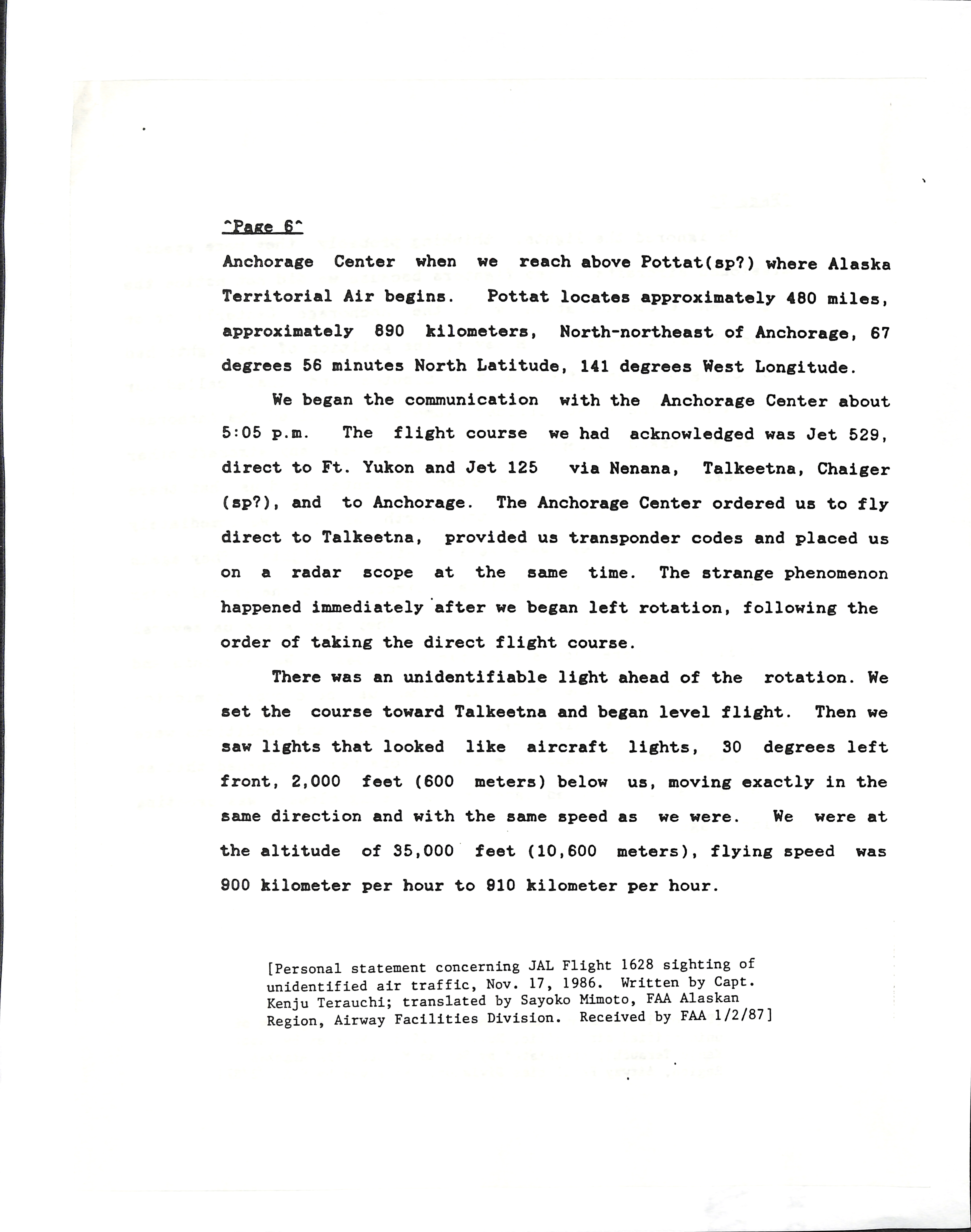 Information Releases Relating to Unidentified Flying Object