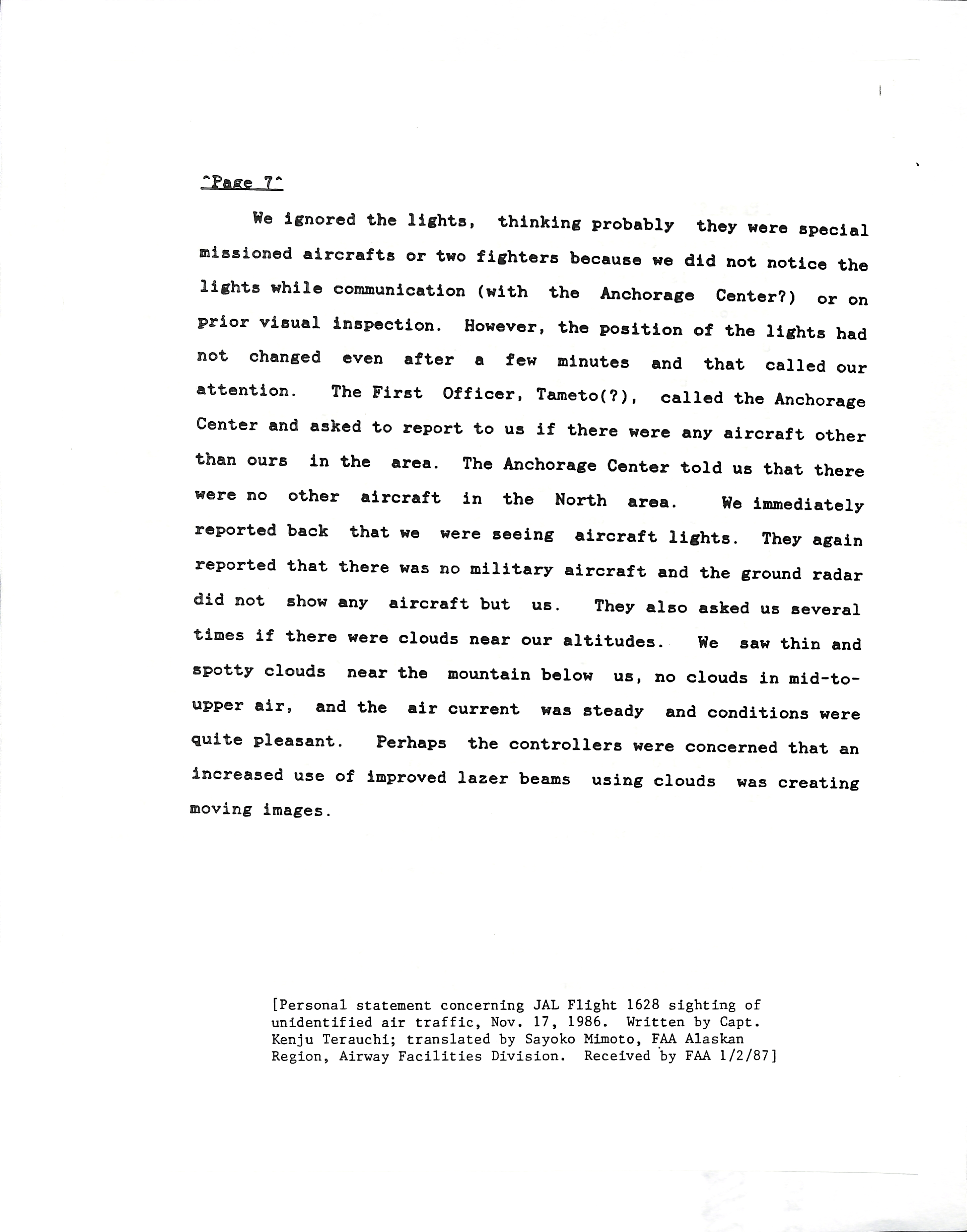 Information Releases Relating to Unidentified Flying Object