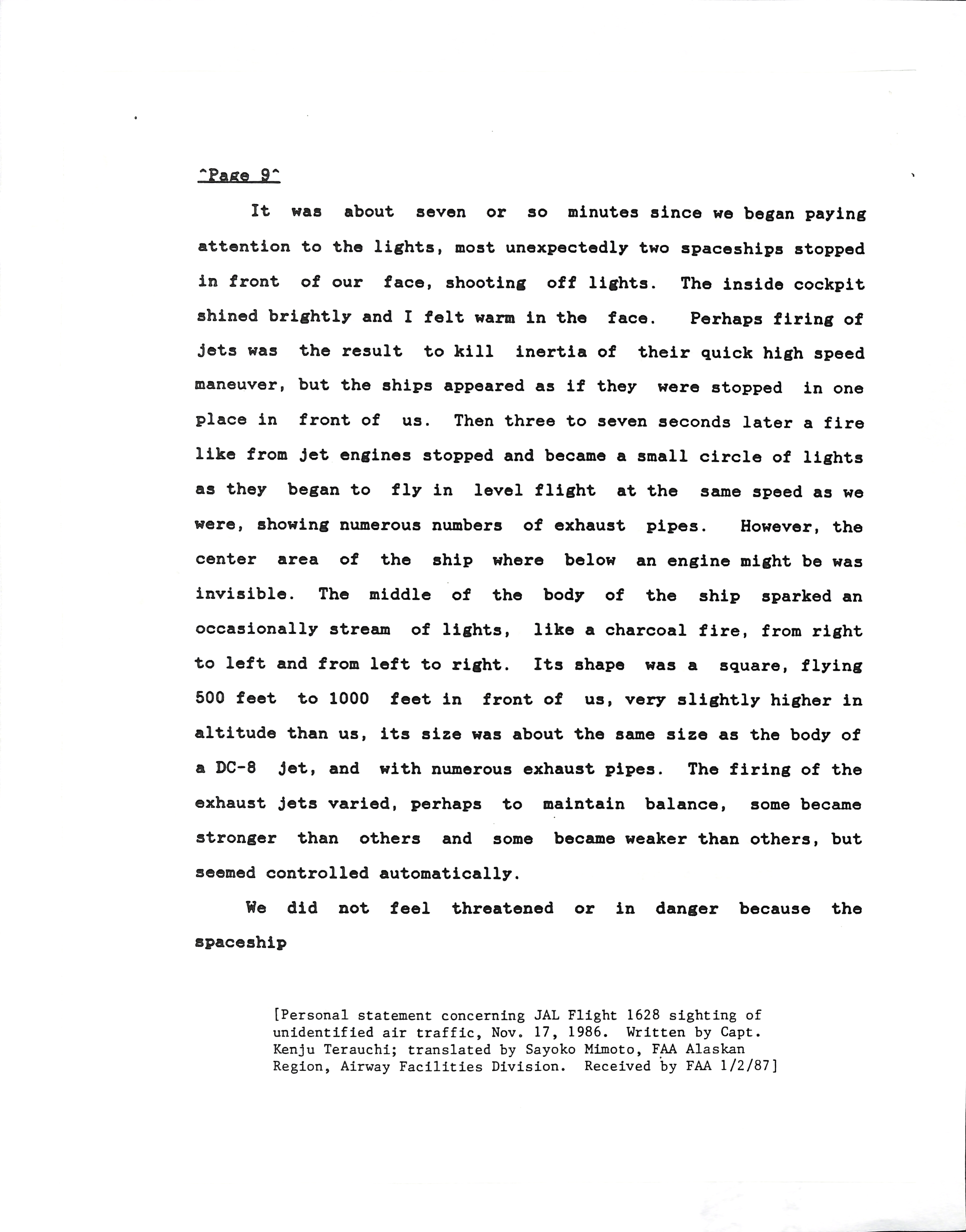 Information Releases Relating to Unidentified Flying Object