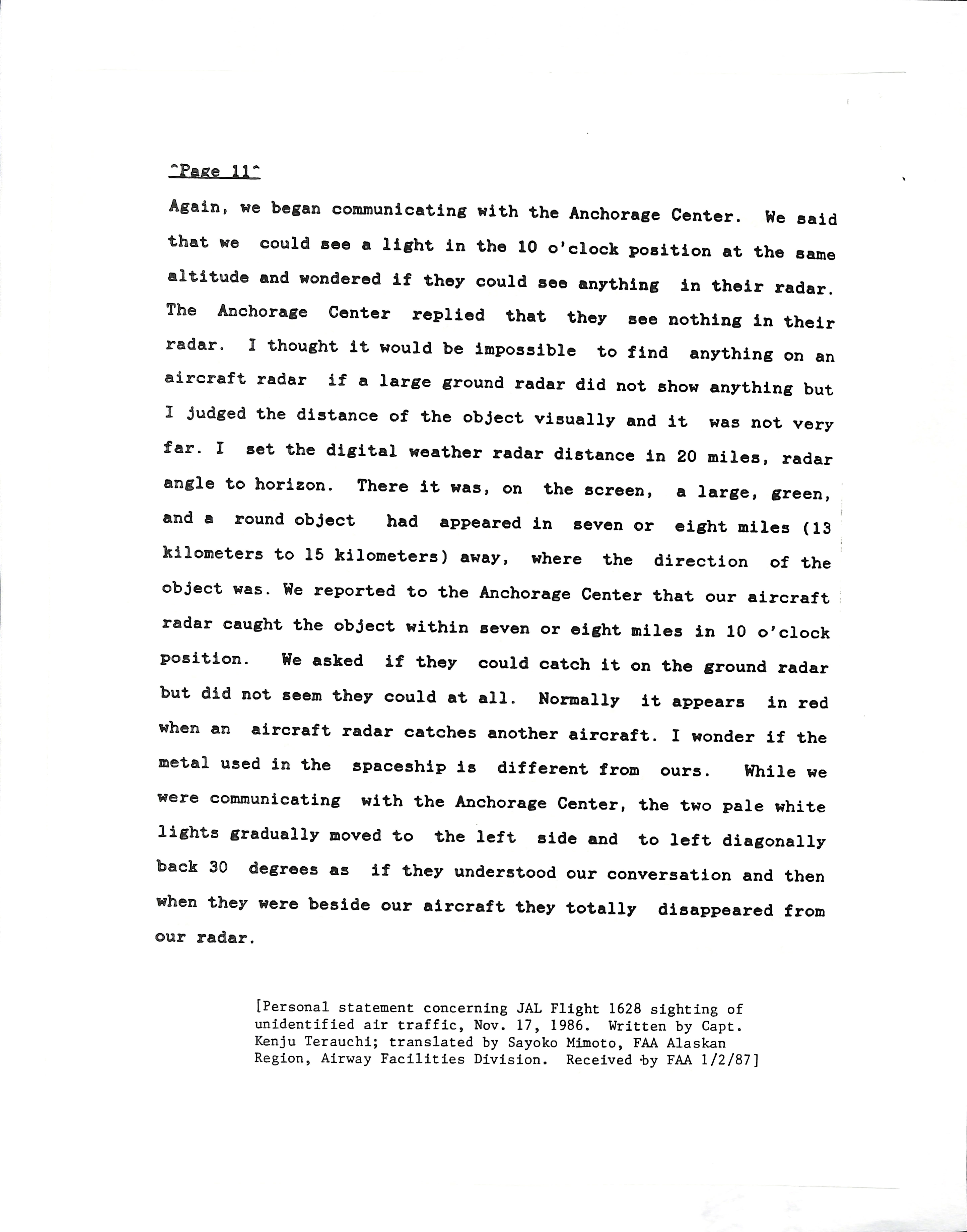 Information Releases Relating to Unidentified Flying Object