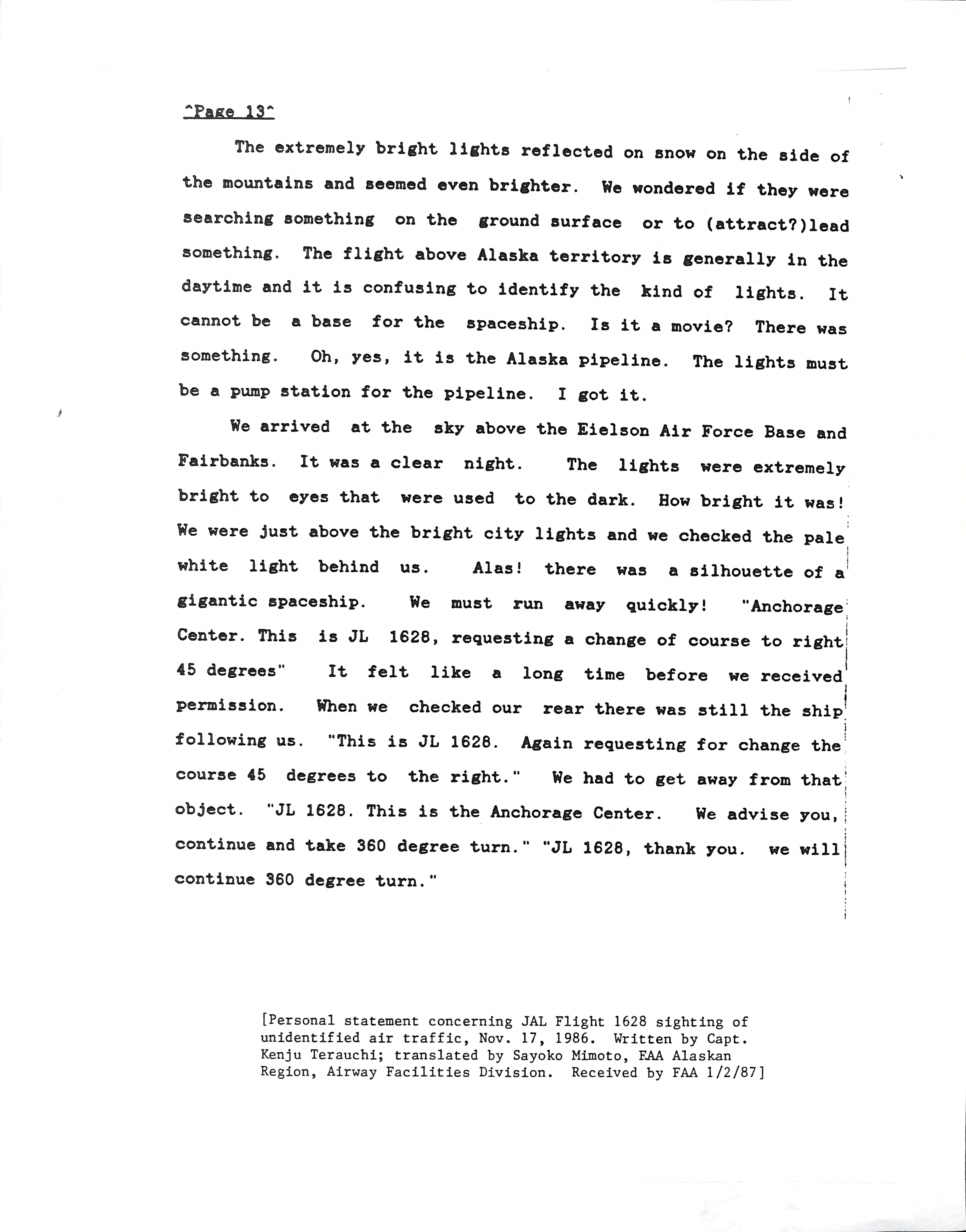 Information Releases Relating to Unidentified Flying Object