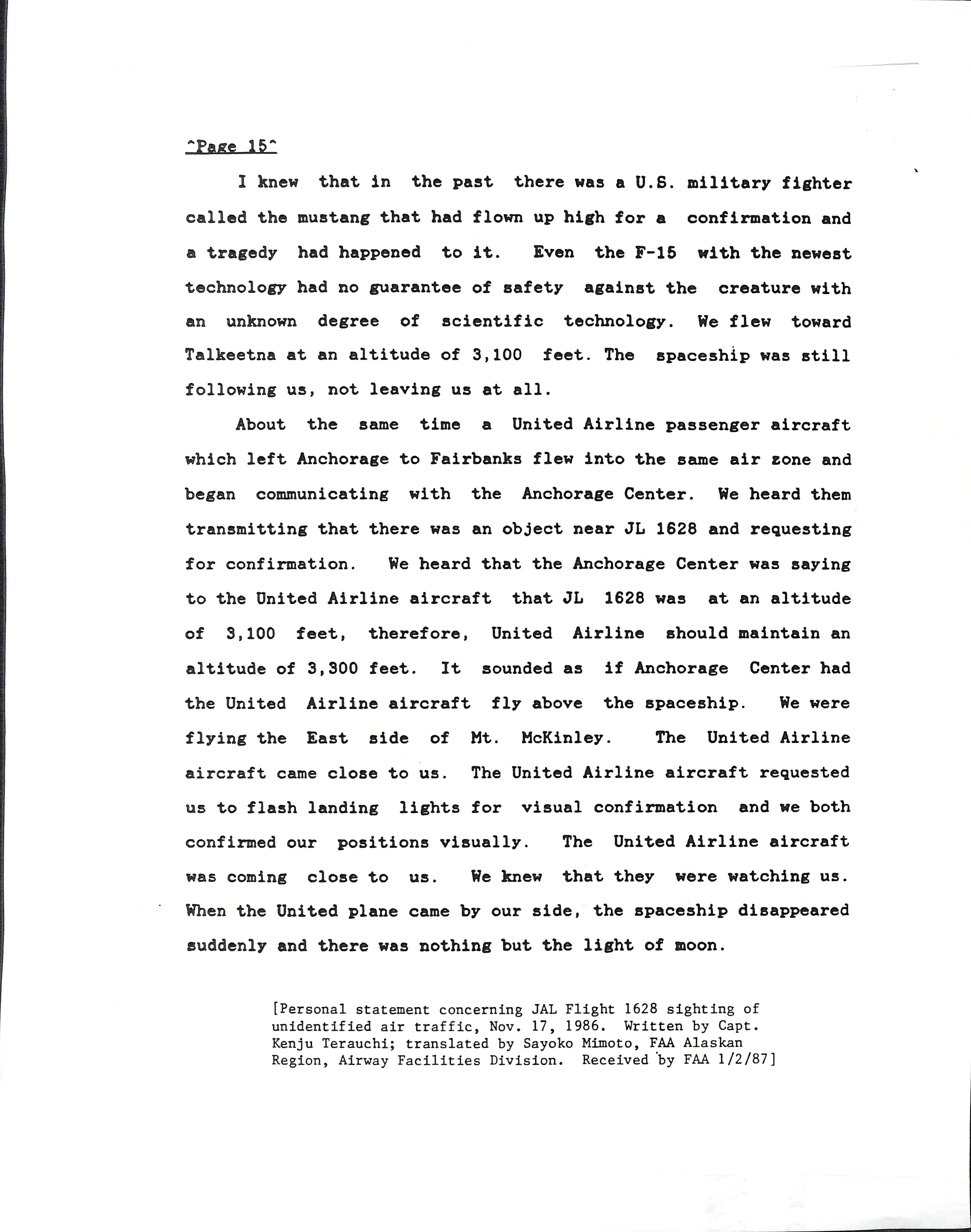Information Releases Relating to Unidentified Flying Object