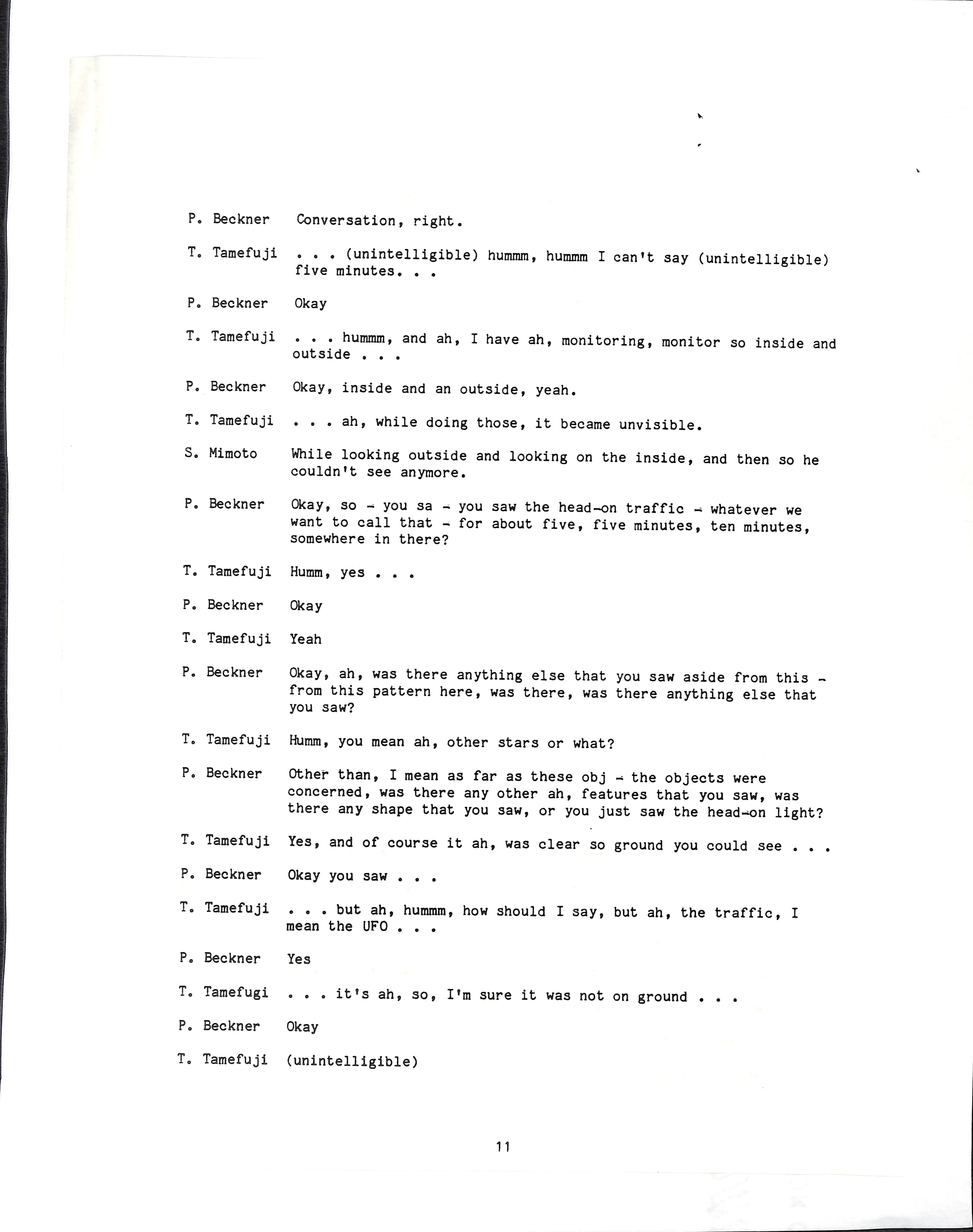 Information Releases Relating to Unidentified Flying Object