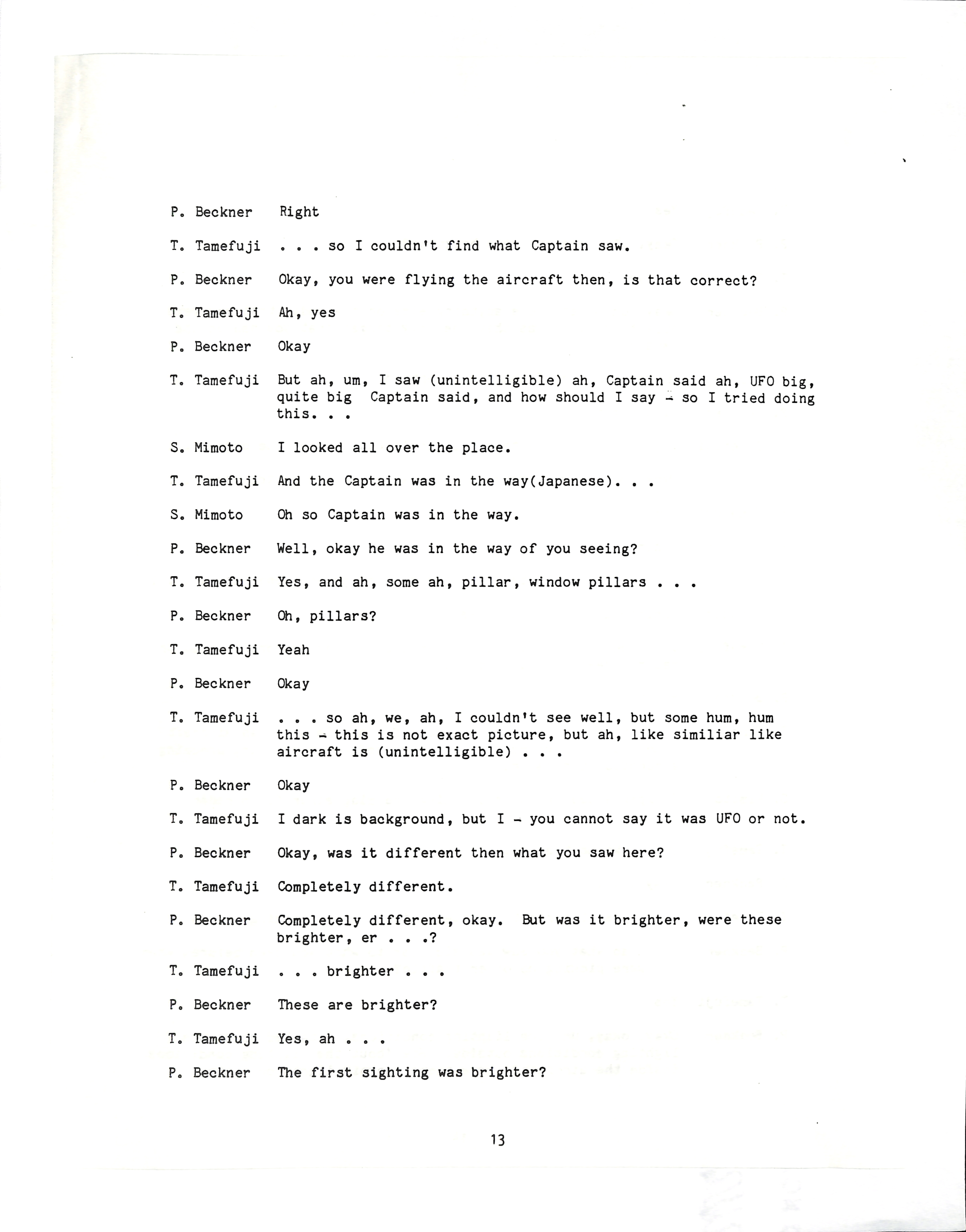 Information Releases Relating to Unidentified Flying Object