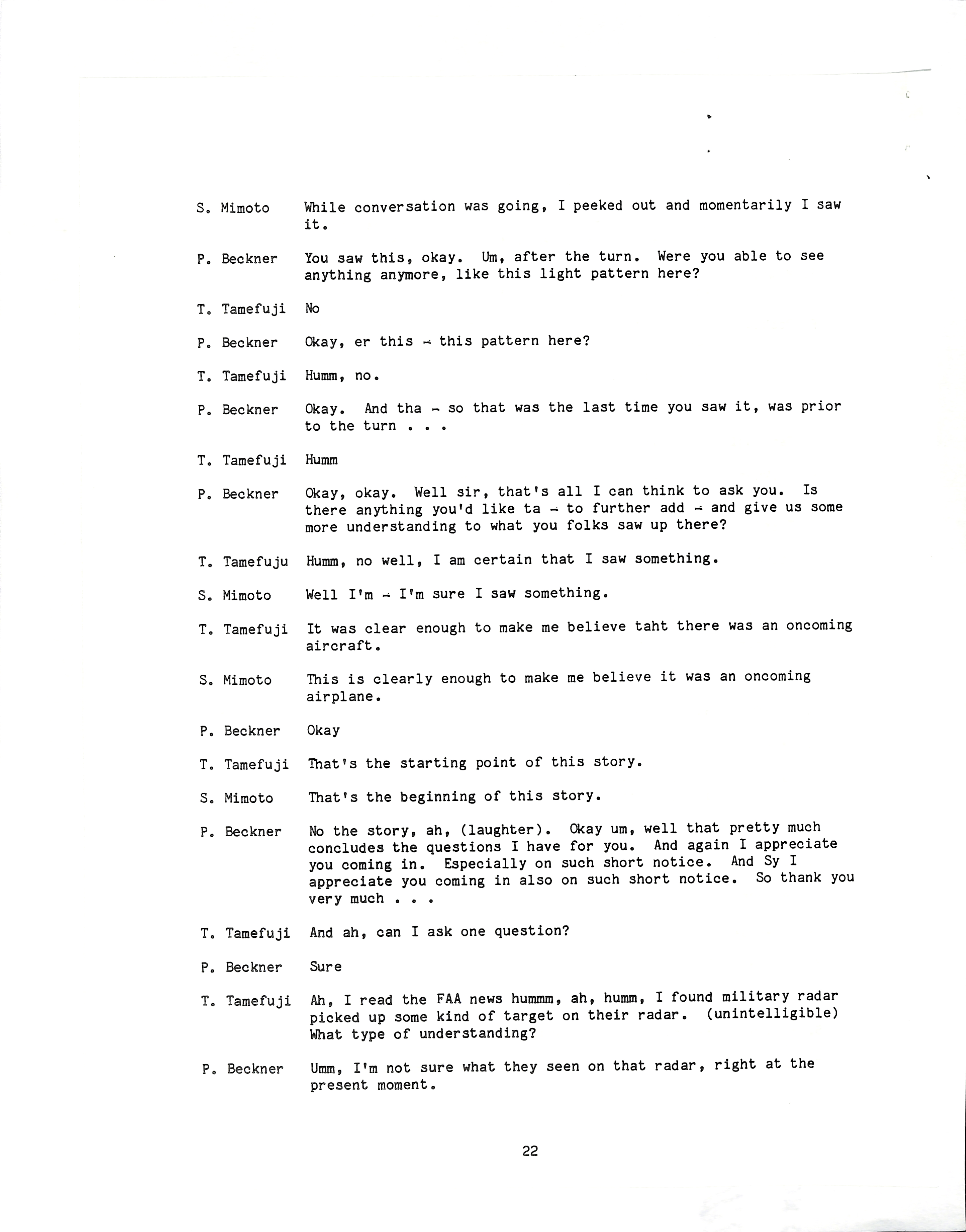 Information Releases Relating to Unidentified Flying Object