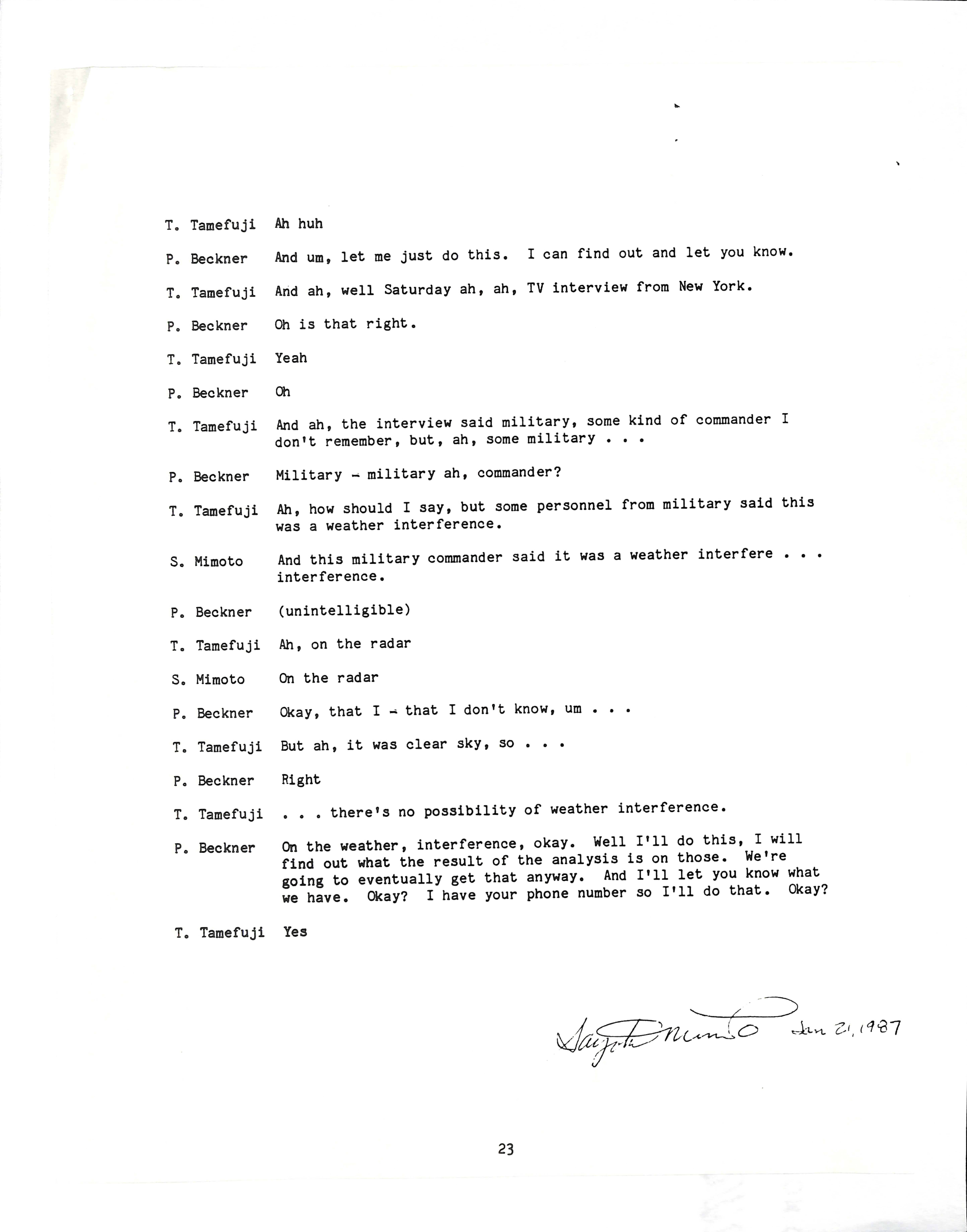 Information Releases Relating to Unidentified Flying Object
