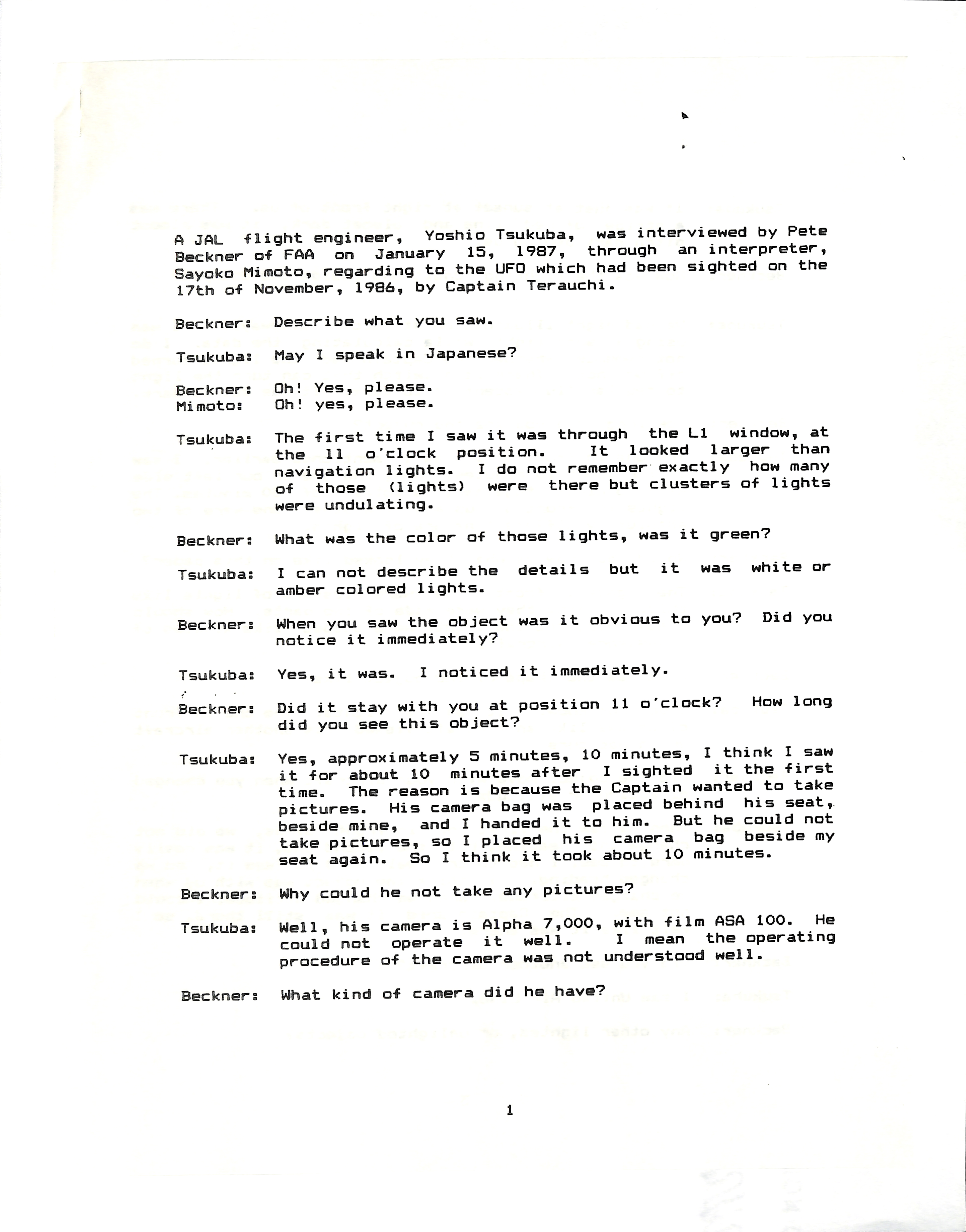 Information Releases Relating to Unidentified Flying Object