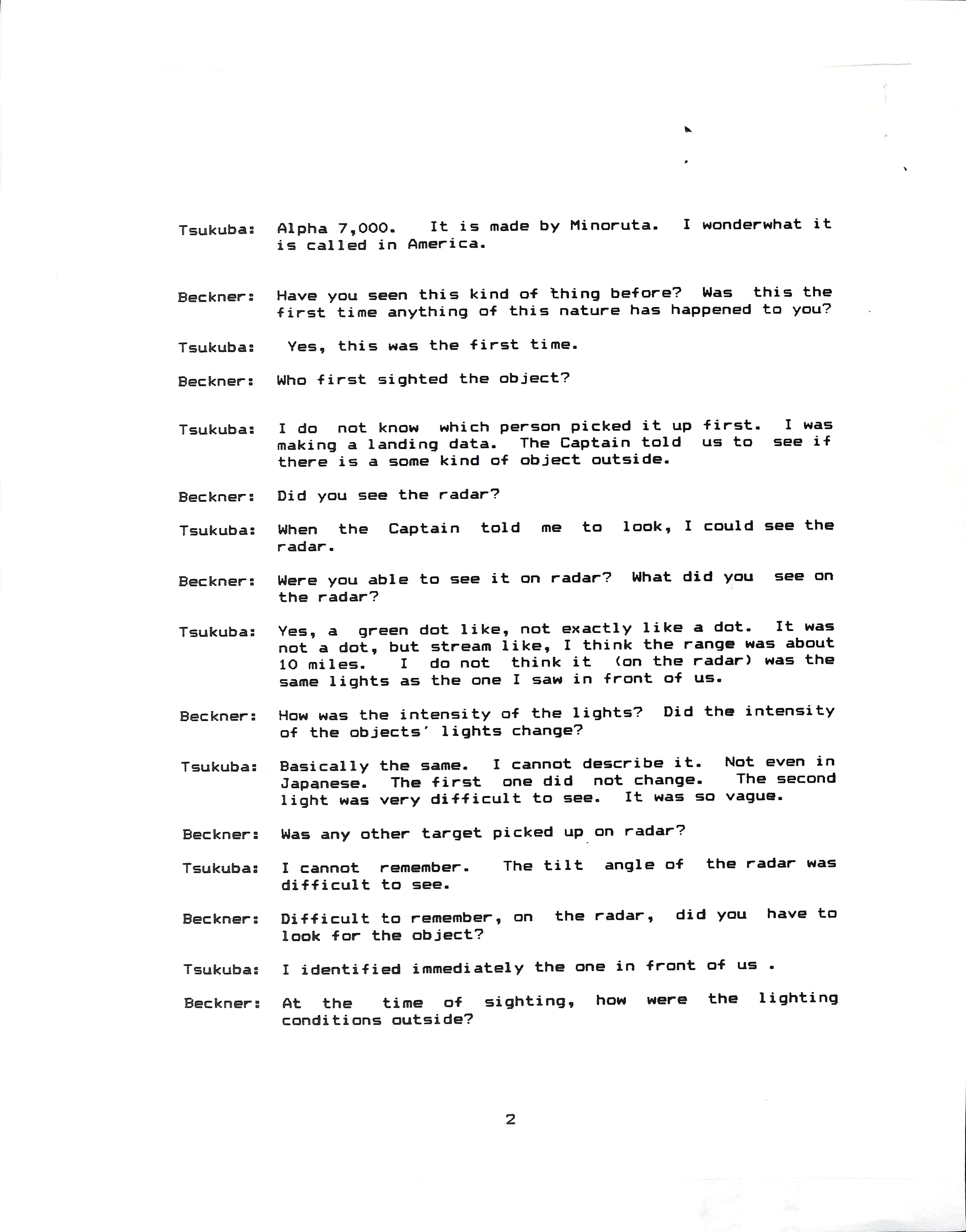 Information Releases Relating to Unidentified Flying Object