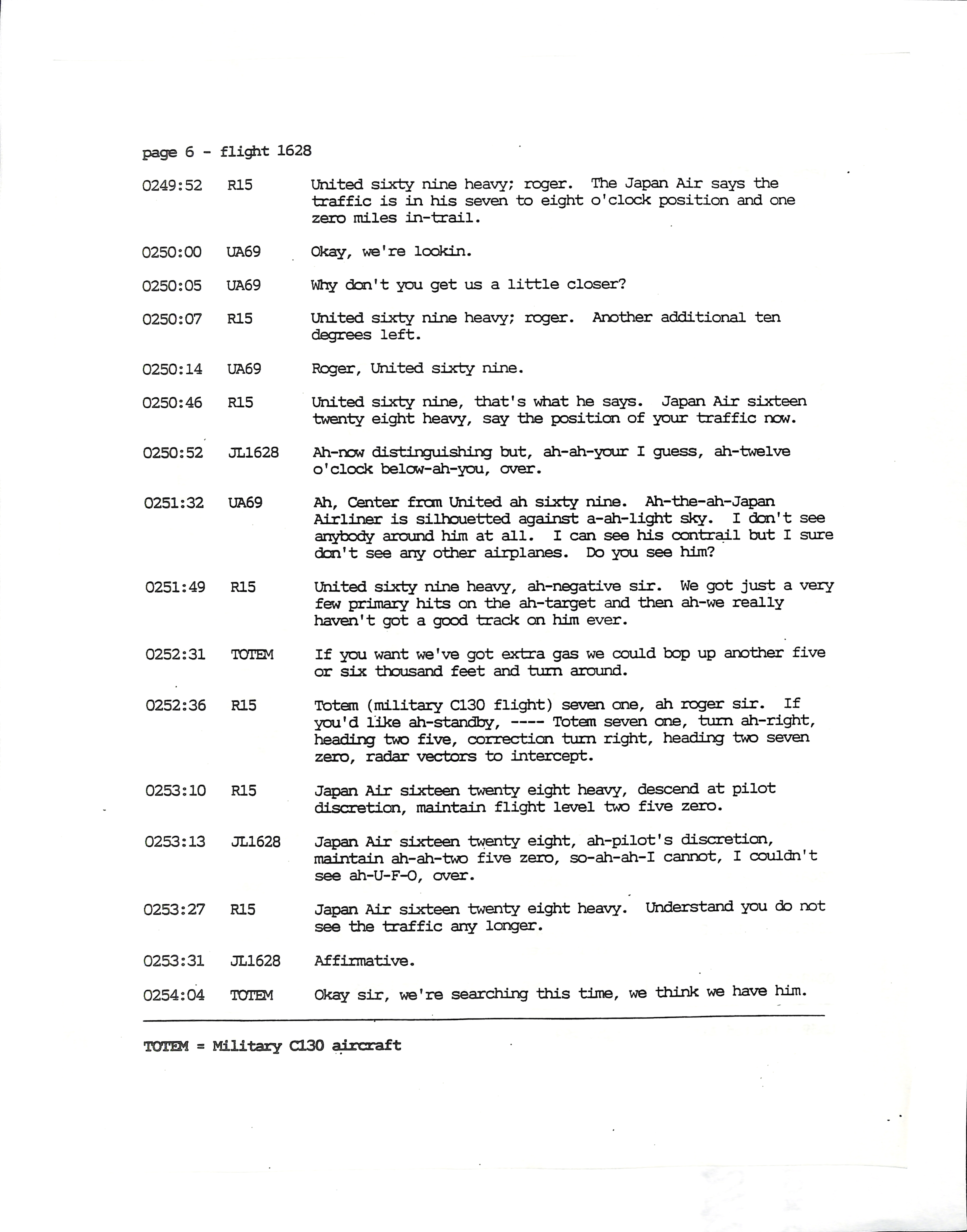 Information Releases Relating to Unidentified Flying Object