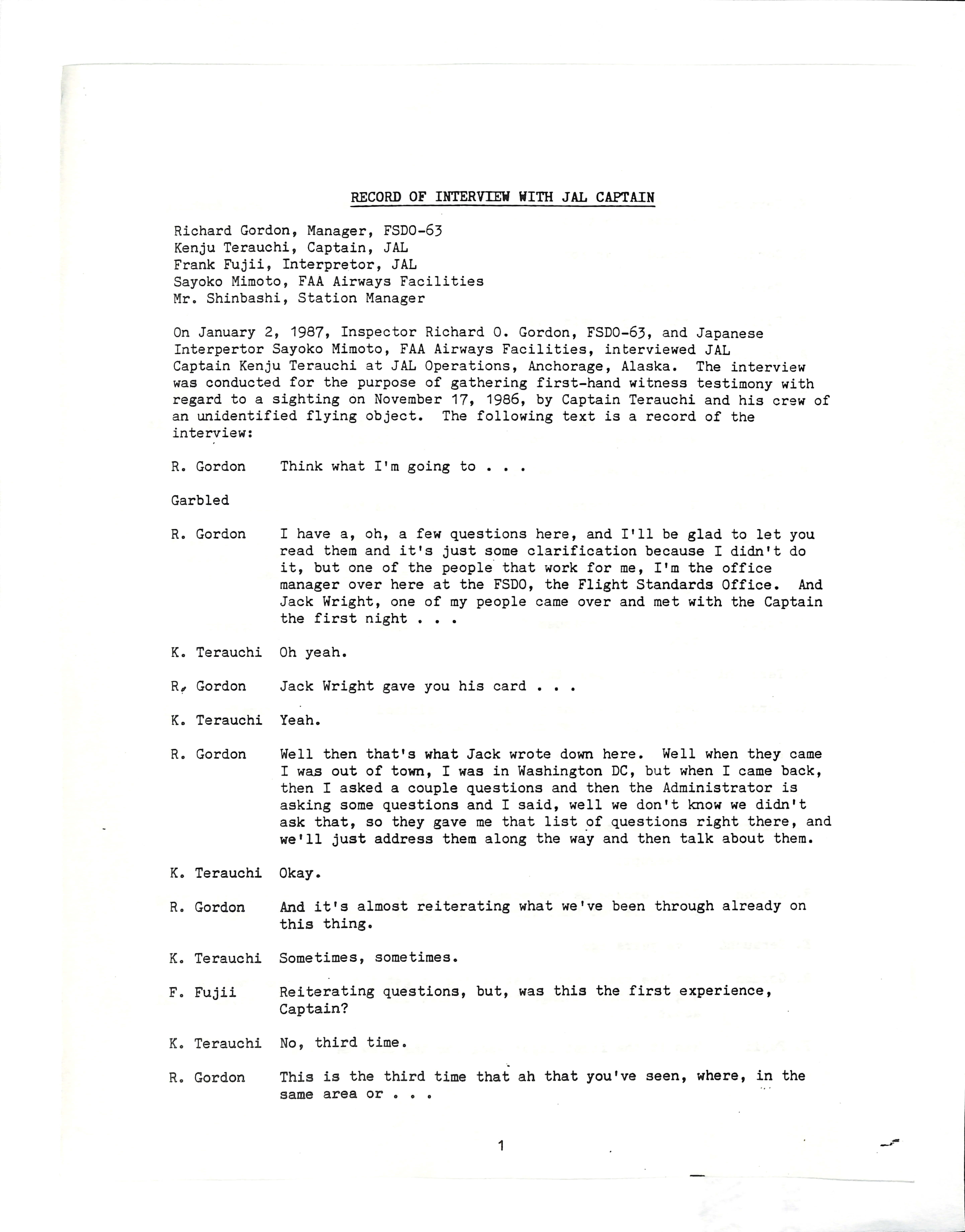 Information Releases Relating to Unidentified Flying Object