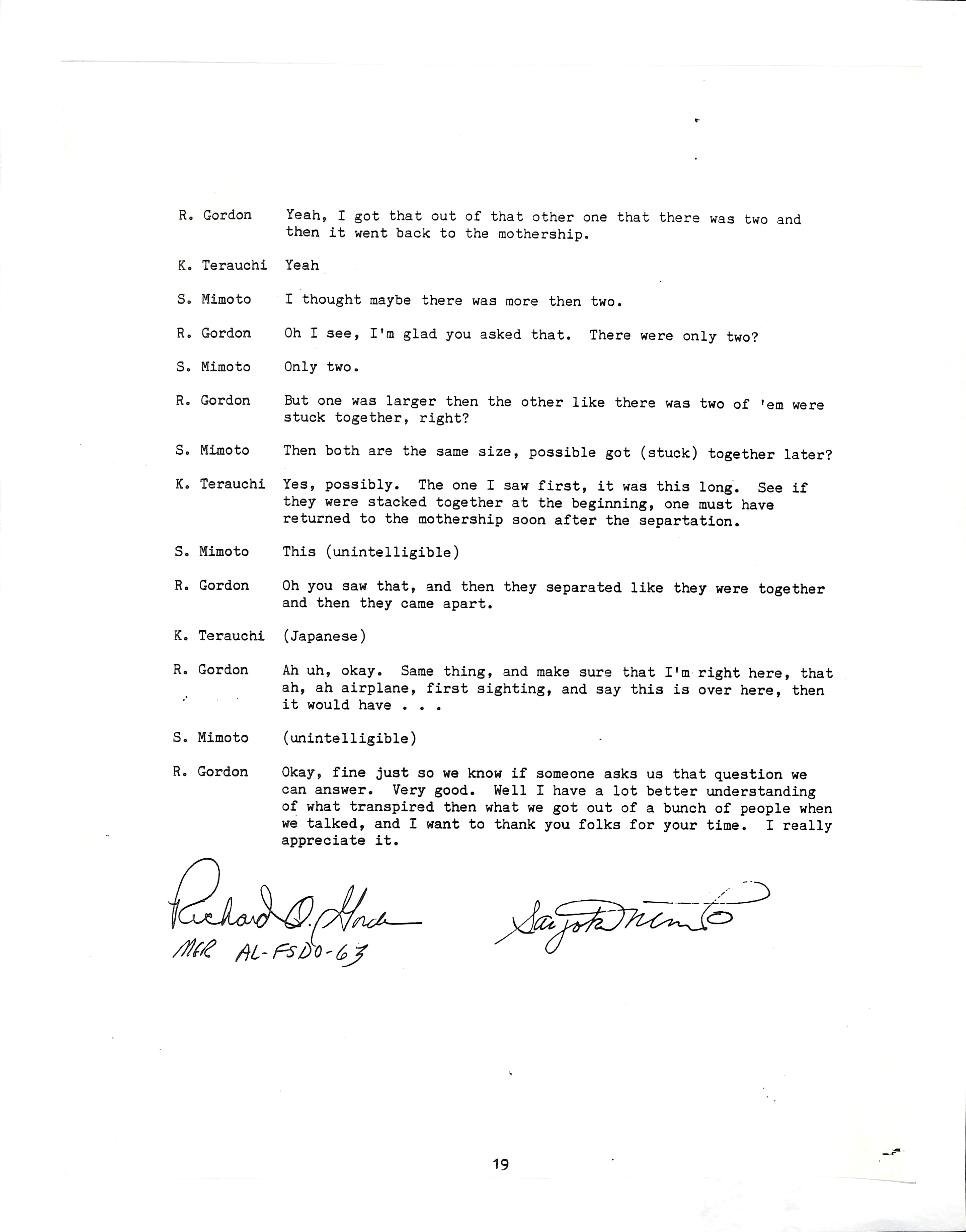Information Releases Relating to Unidentified Flying Object