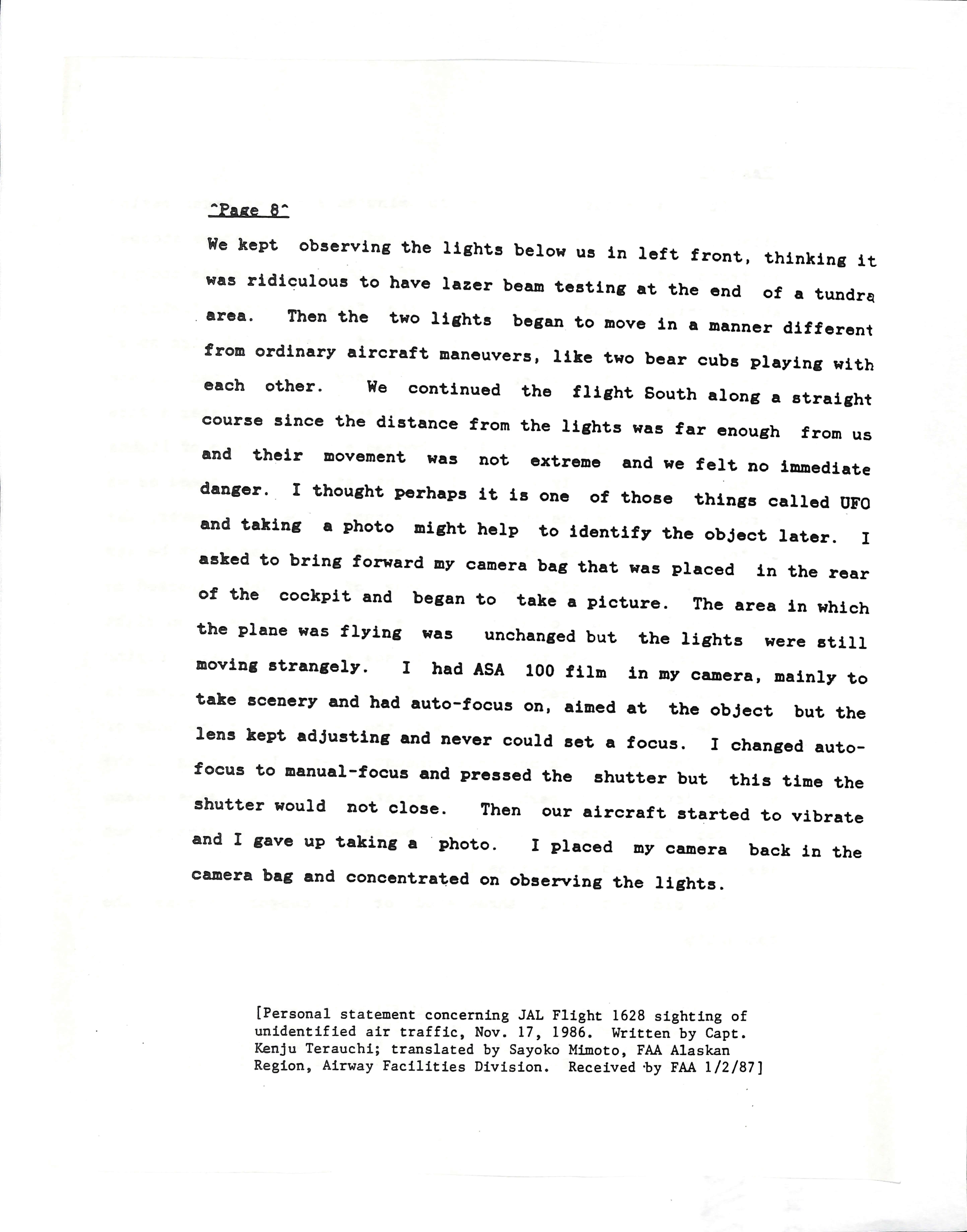 Information Releases Relating to Unidentified Flying Object