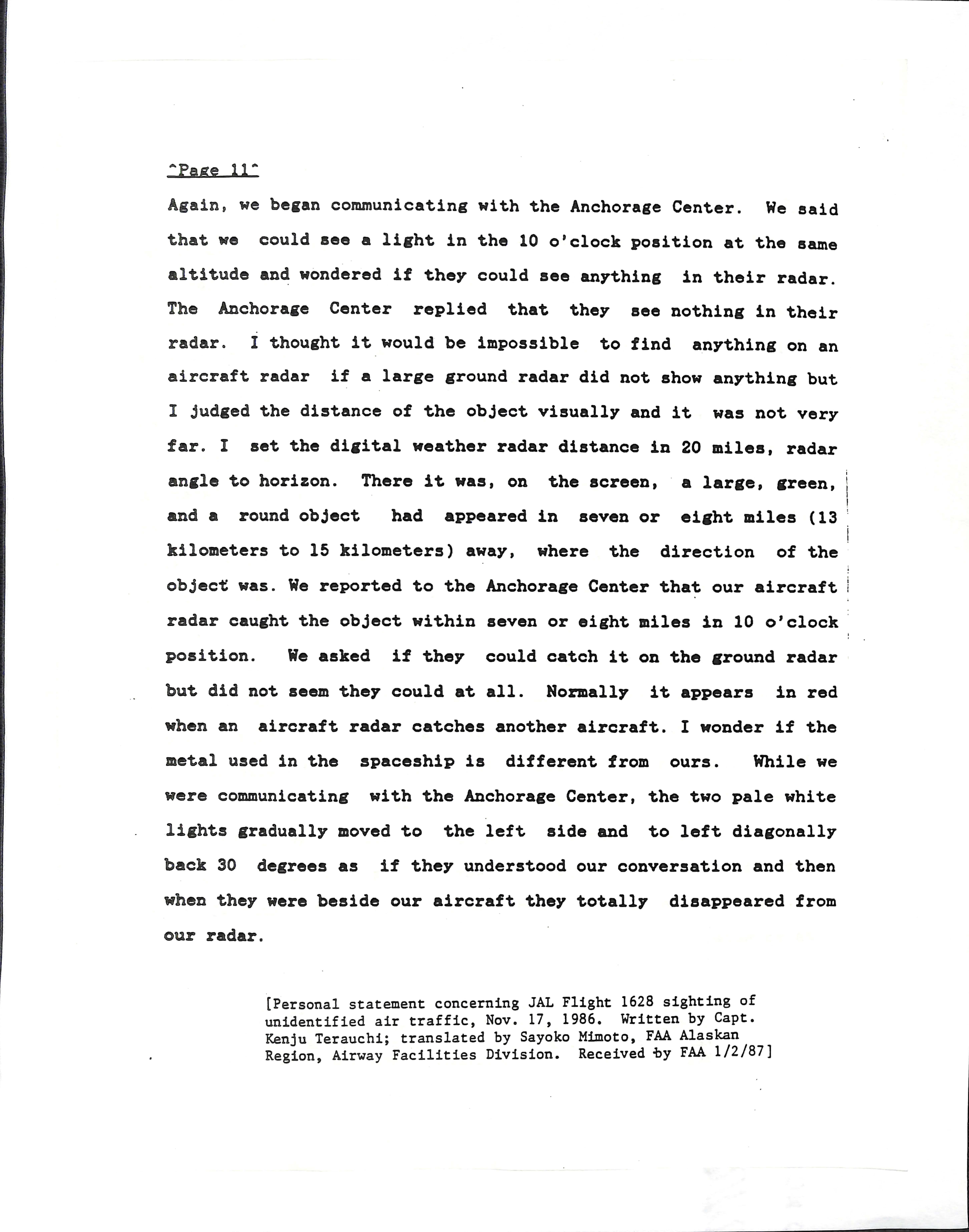 Information Releases Relating to Unidentified Flying Object