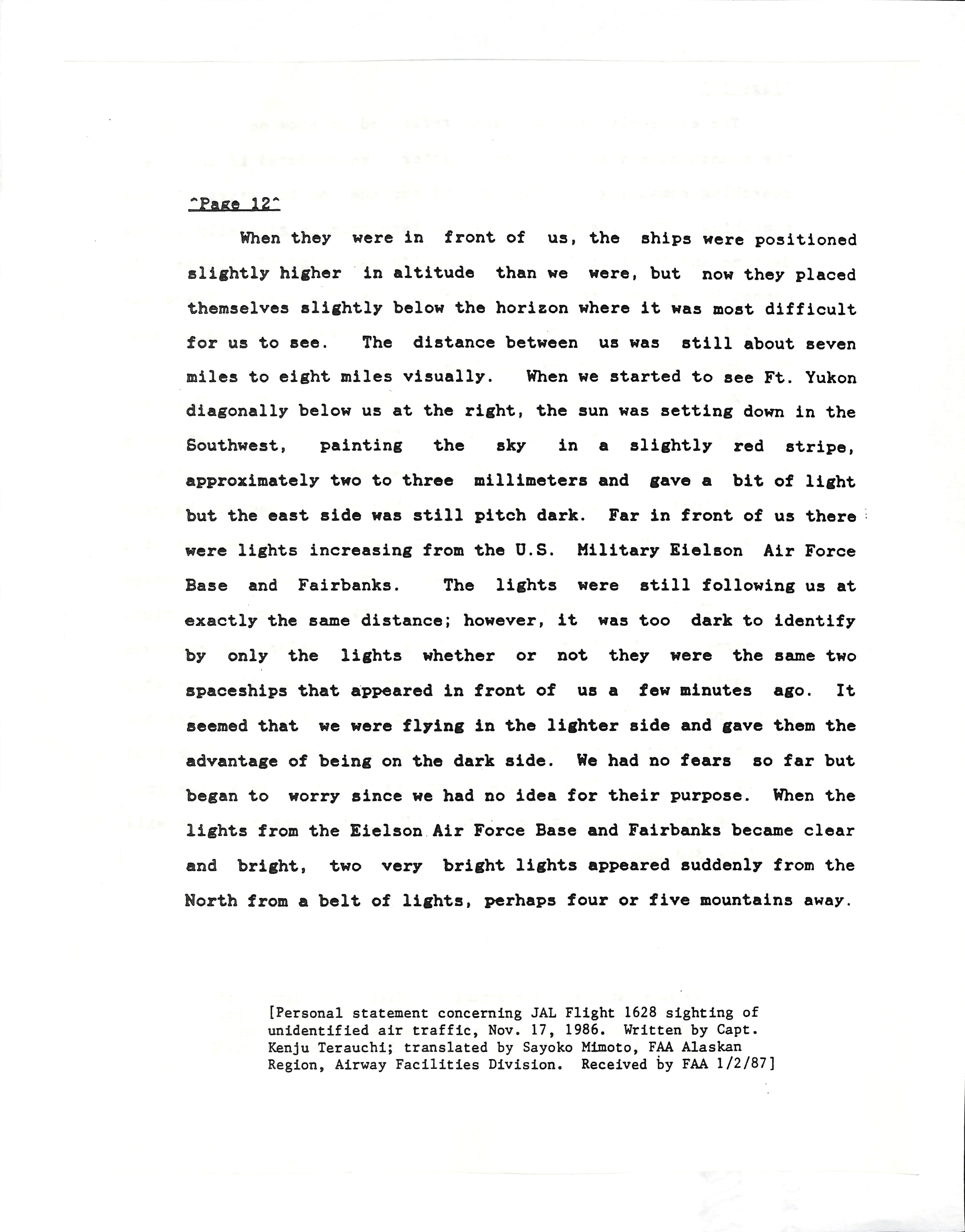 Information Releases Relating to Unidentified Flying Object
