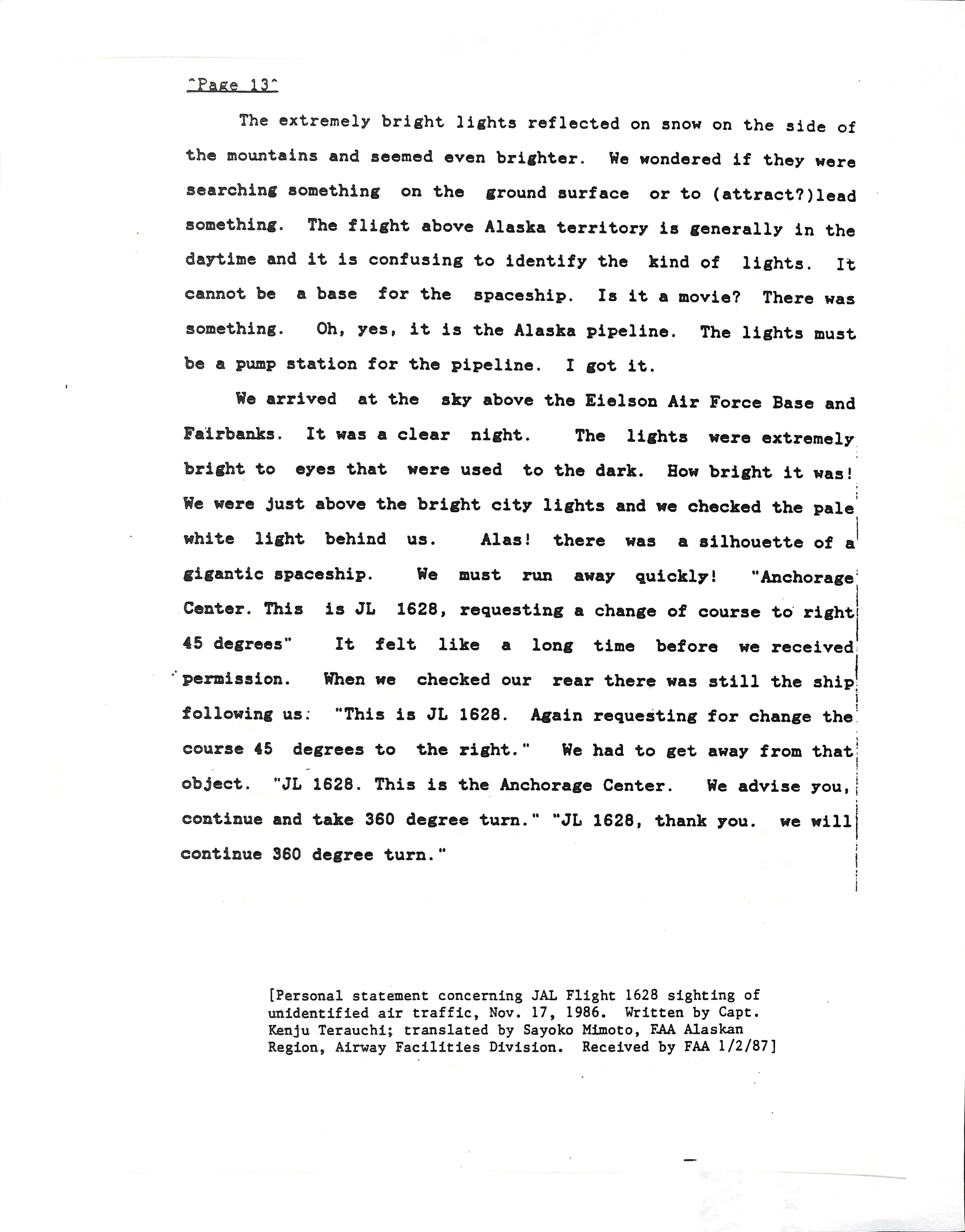 Information Releases Relating to Unidentified Flying Object