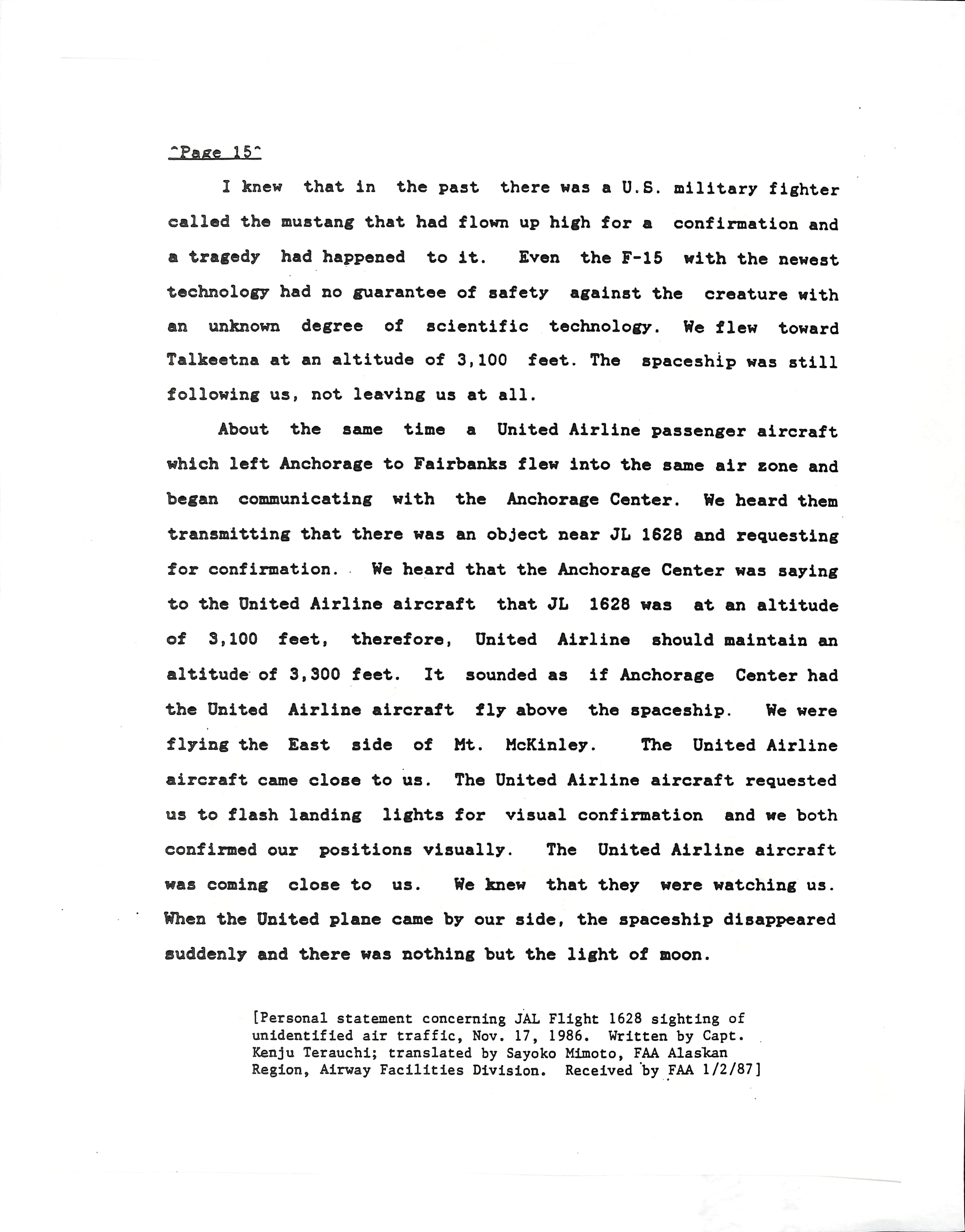 Information Releases Relating to Unidentified Flying Object