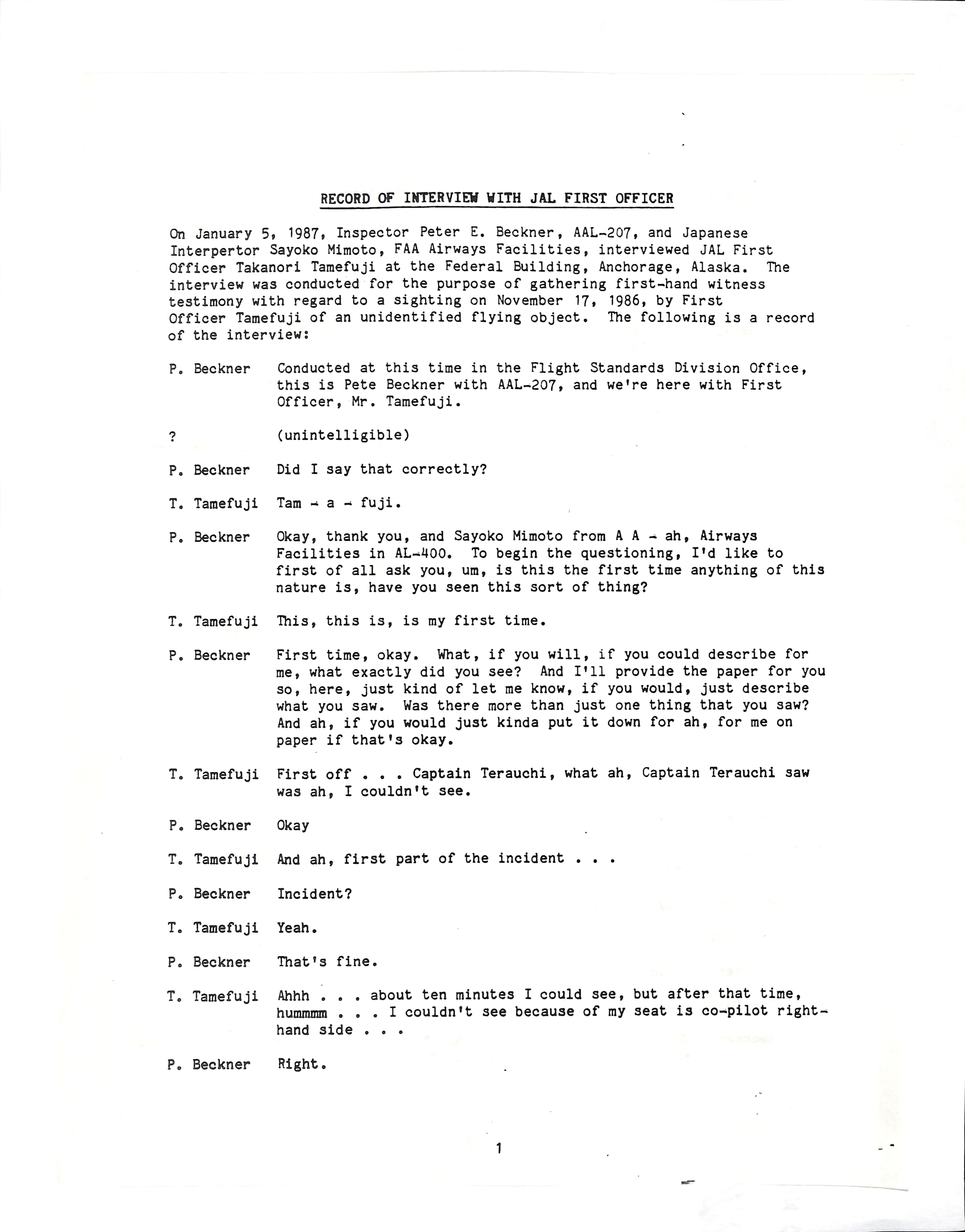 Information Releases Relating to Unidentified Flying Object