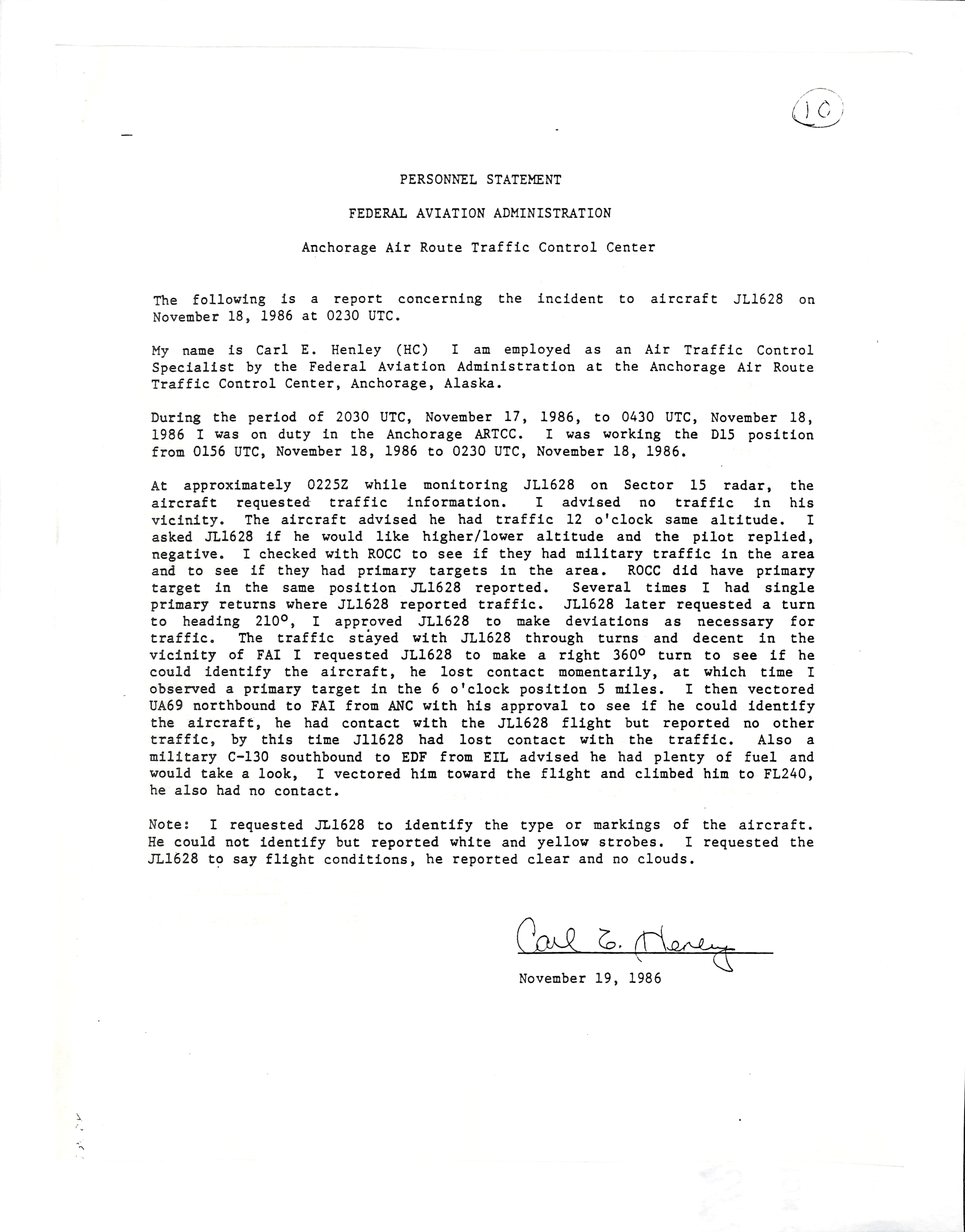 Information Releases Relating to Unidentified Flying Object
