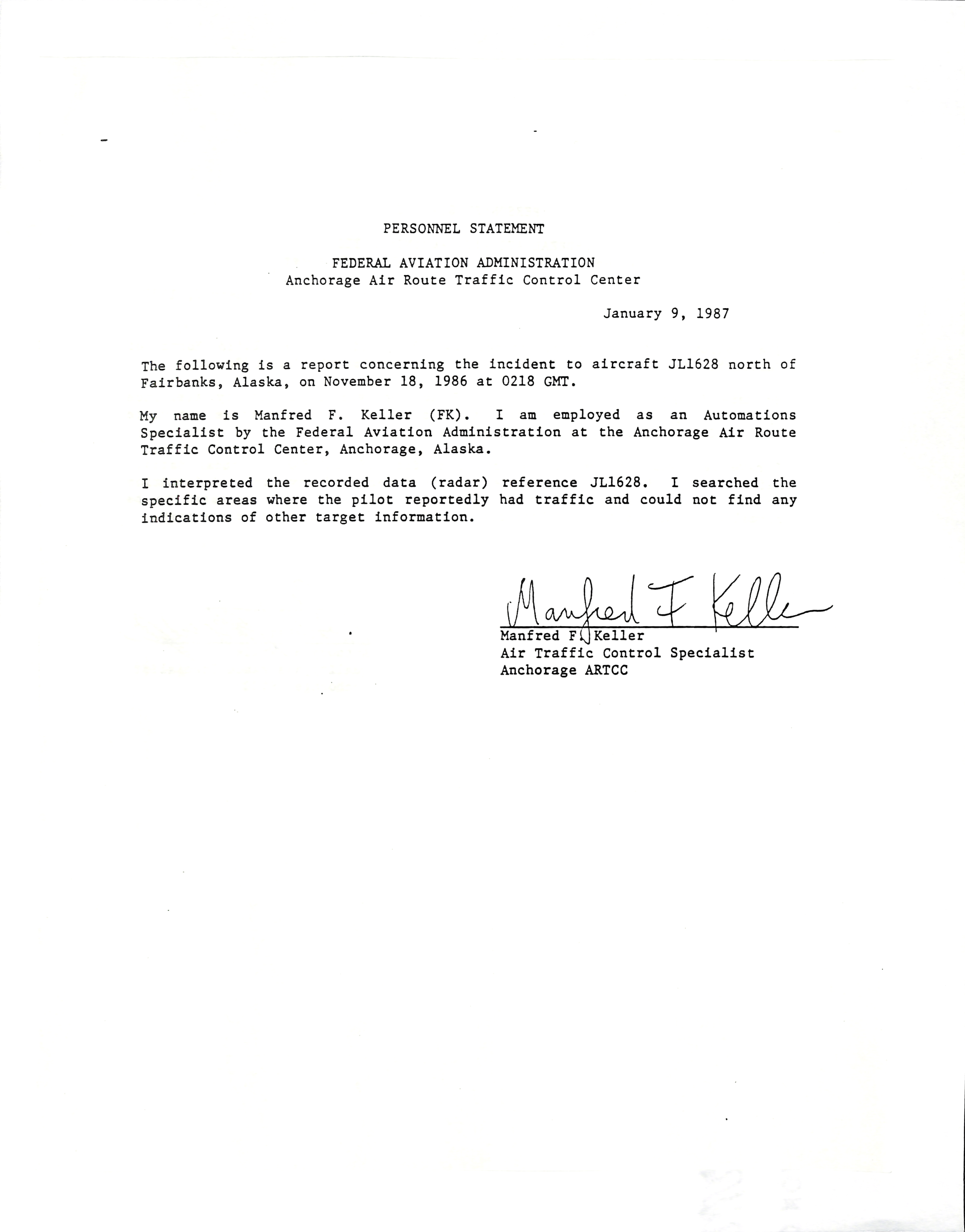 Information Releases Relating to Unidentified Flying Object