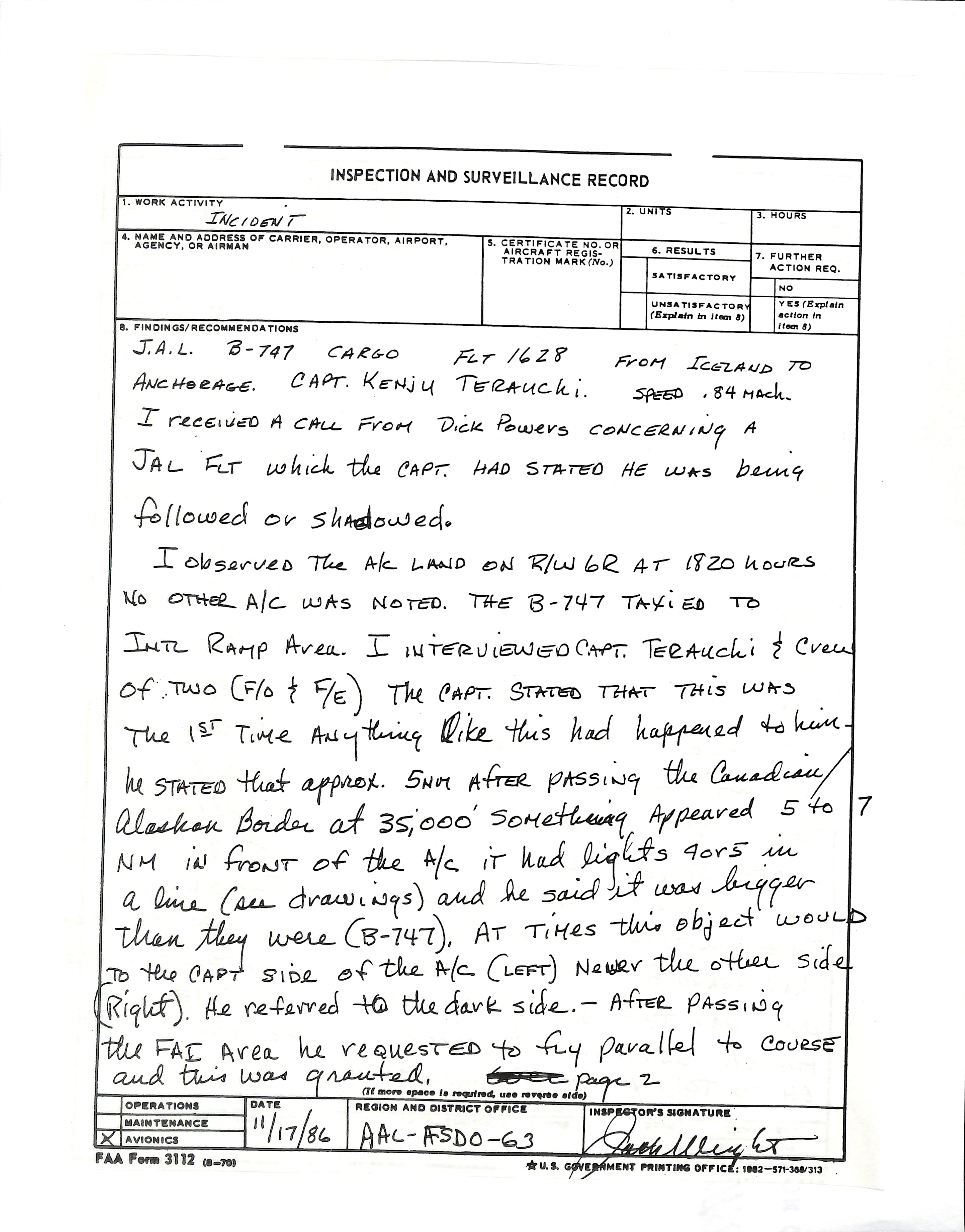 Information Releases Relating to Unidentified Flying Object