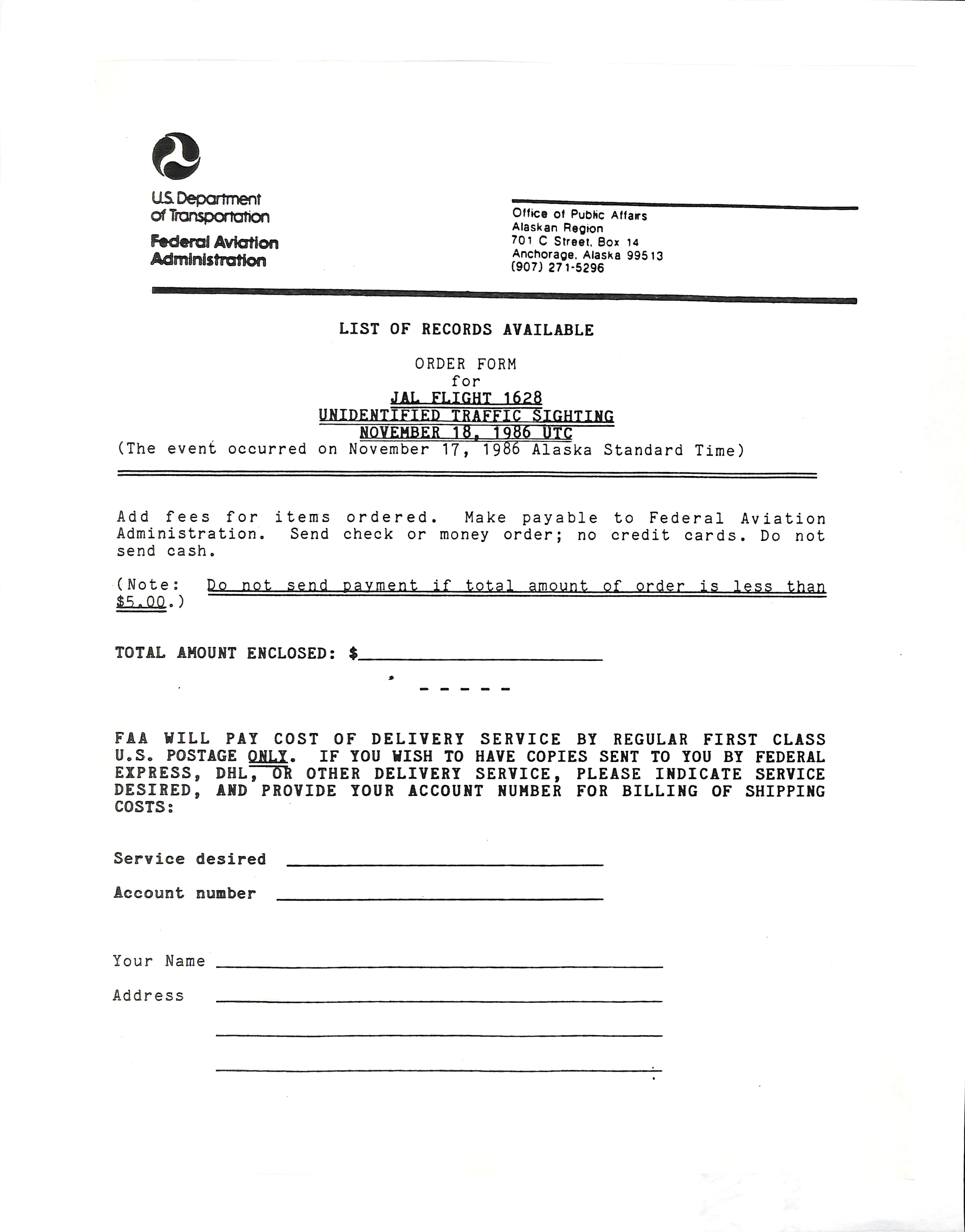 Information Releases Relating to Unidentified Flying Object