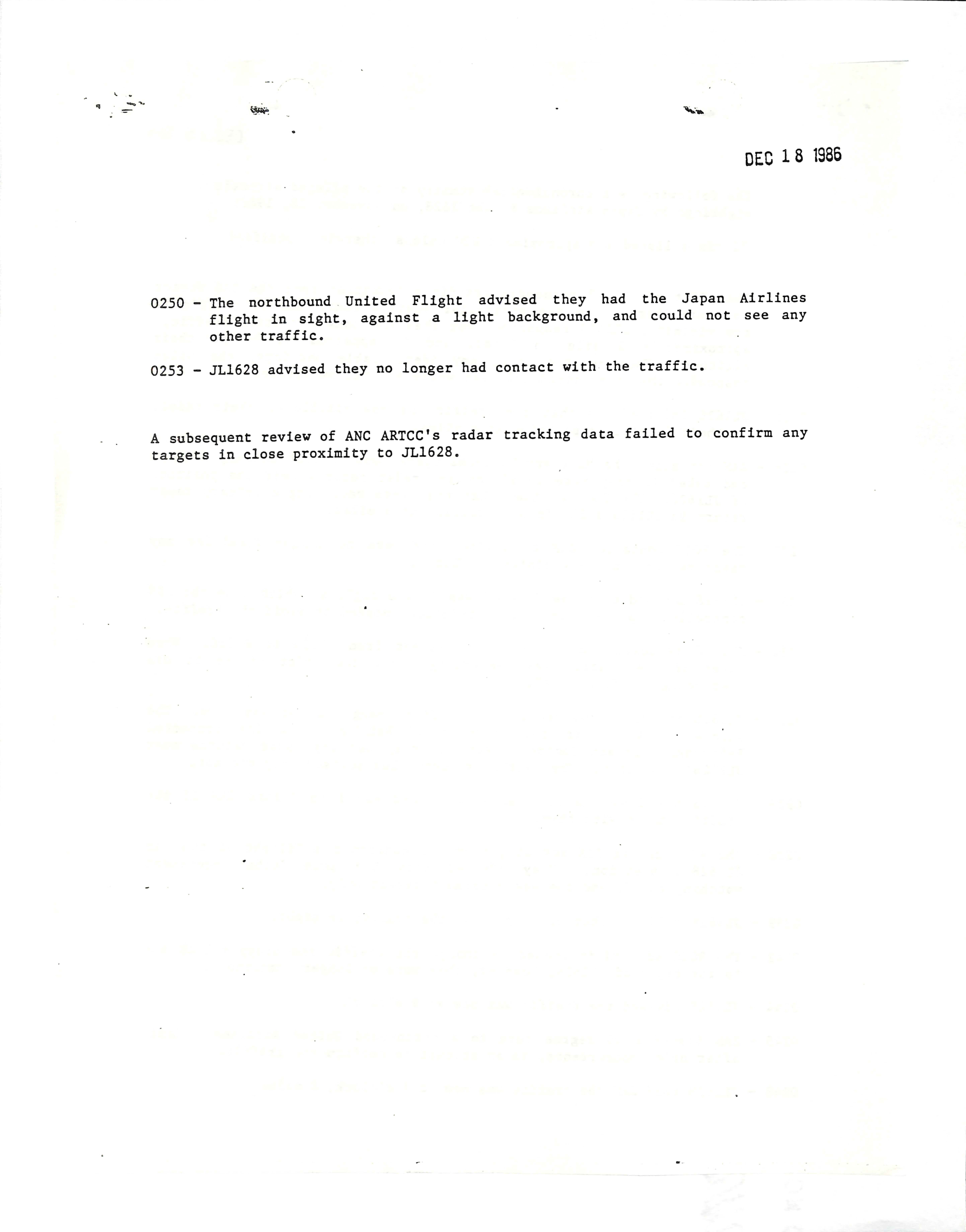 Information Releases Relating to Unidentified Flying Object