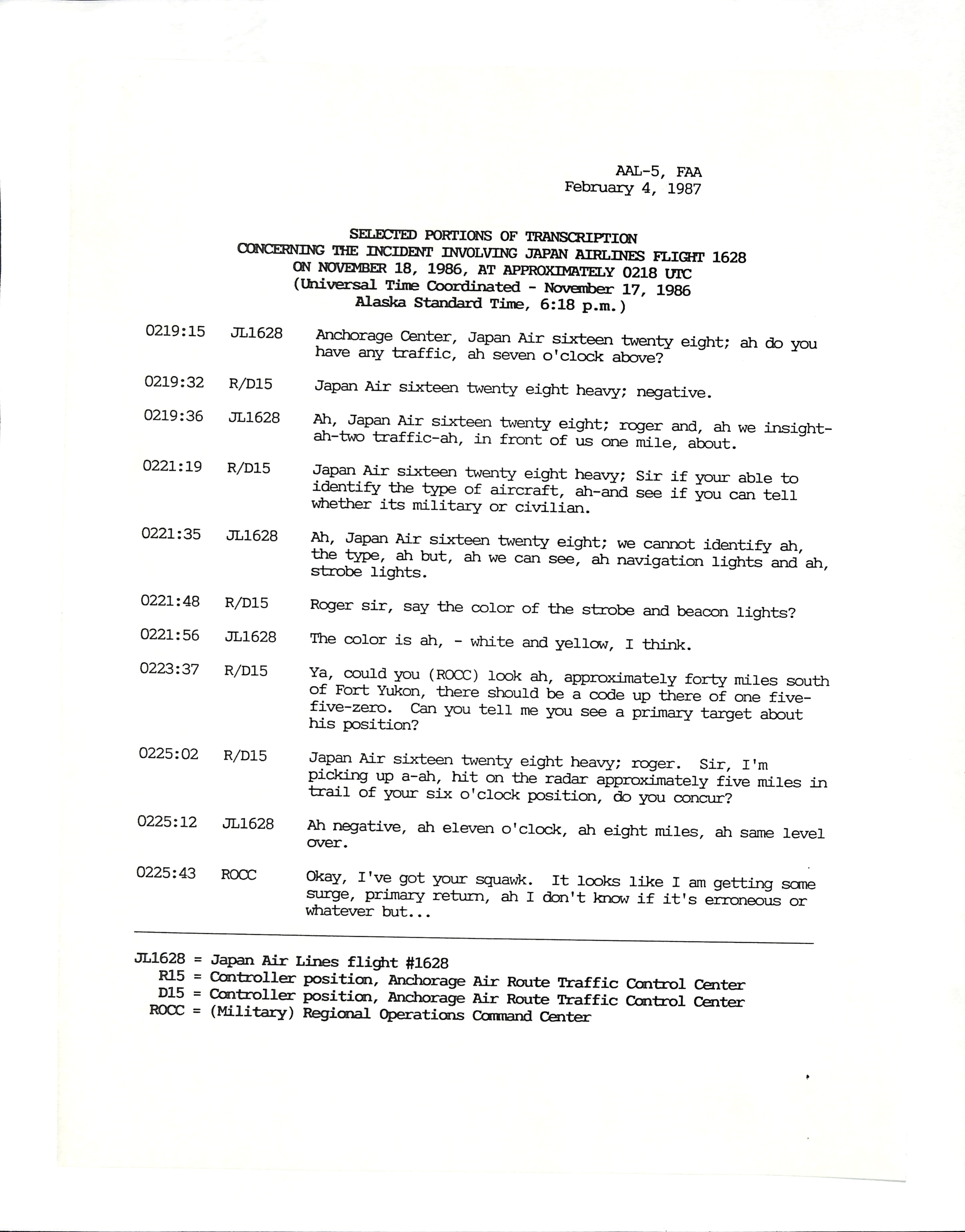 Information Releases Relating to Unidentified Flying Object