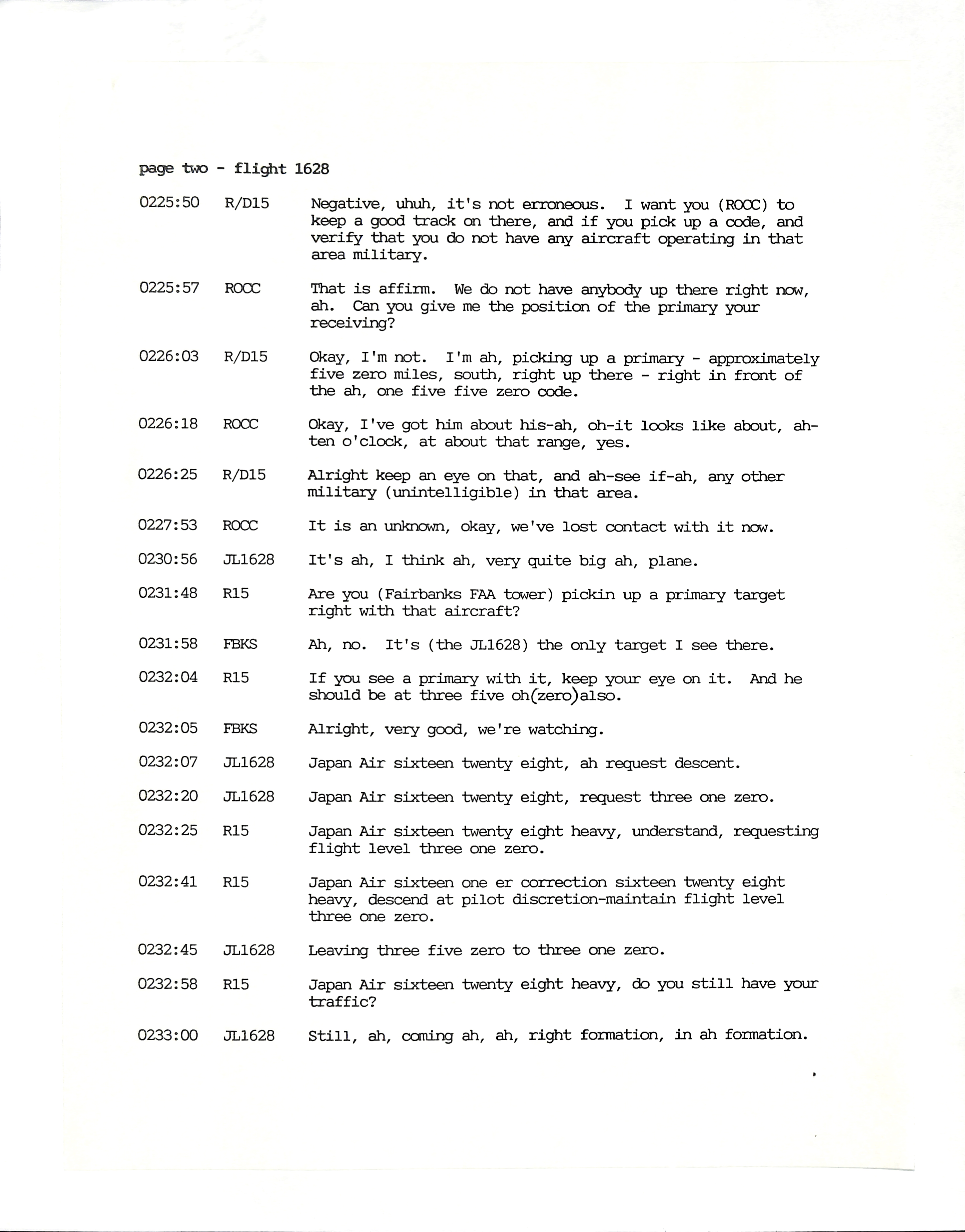 Information Releases Relating to Unidentified Flying Object