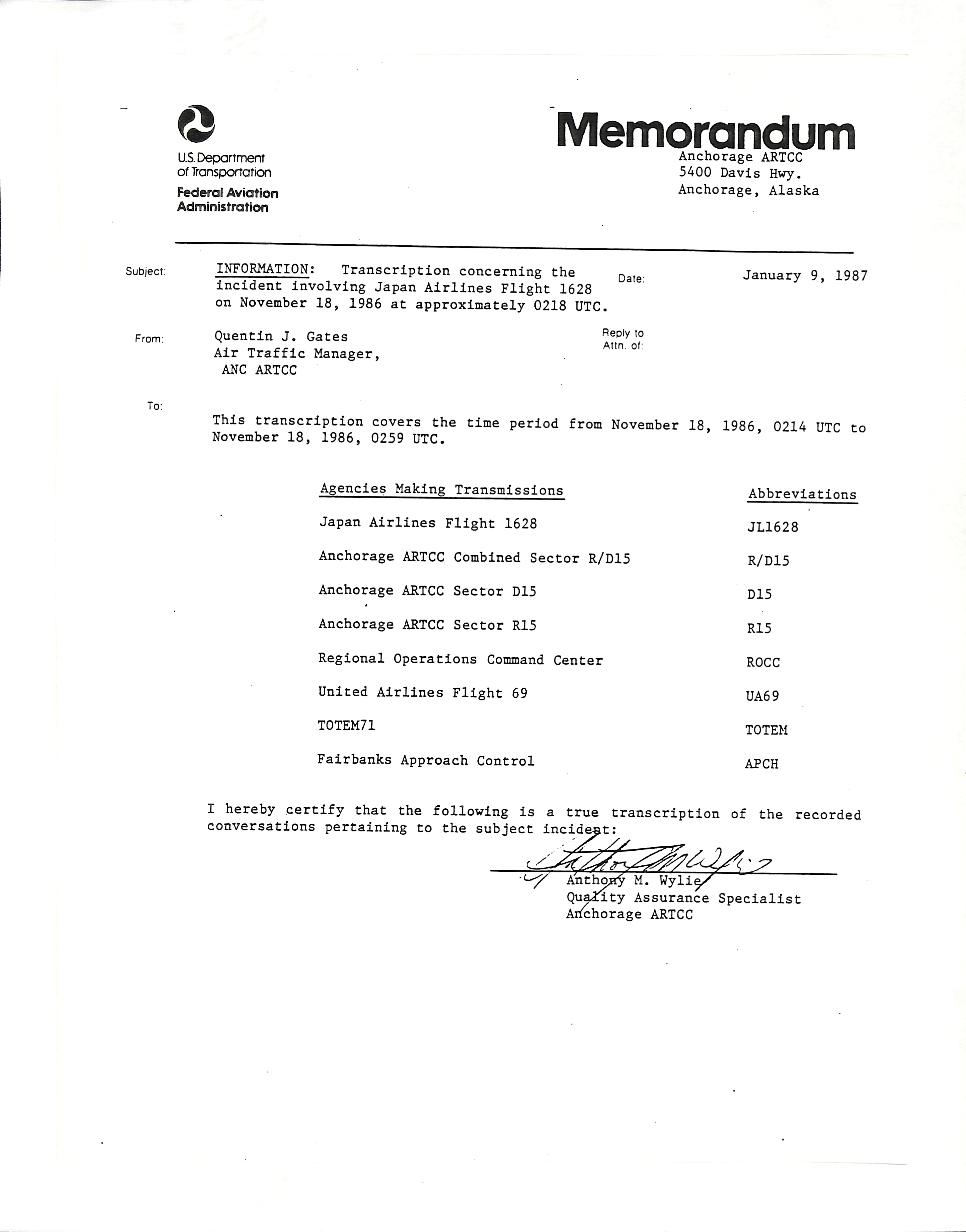 Information Releases Relating to Unidentified Flying Object
