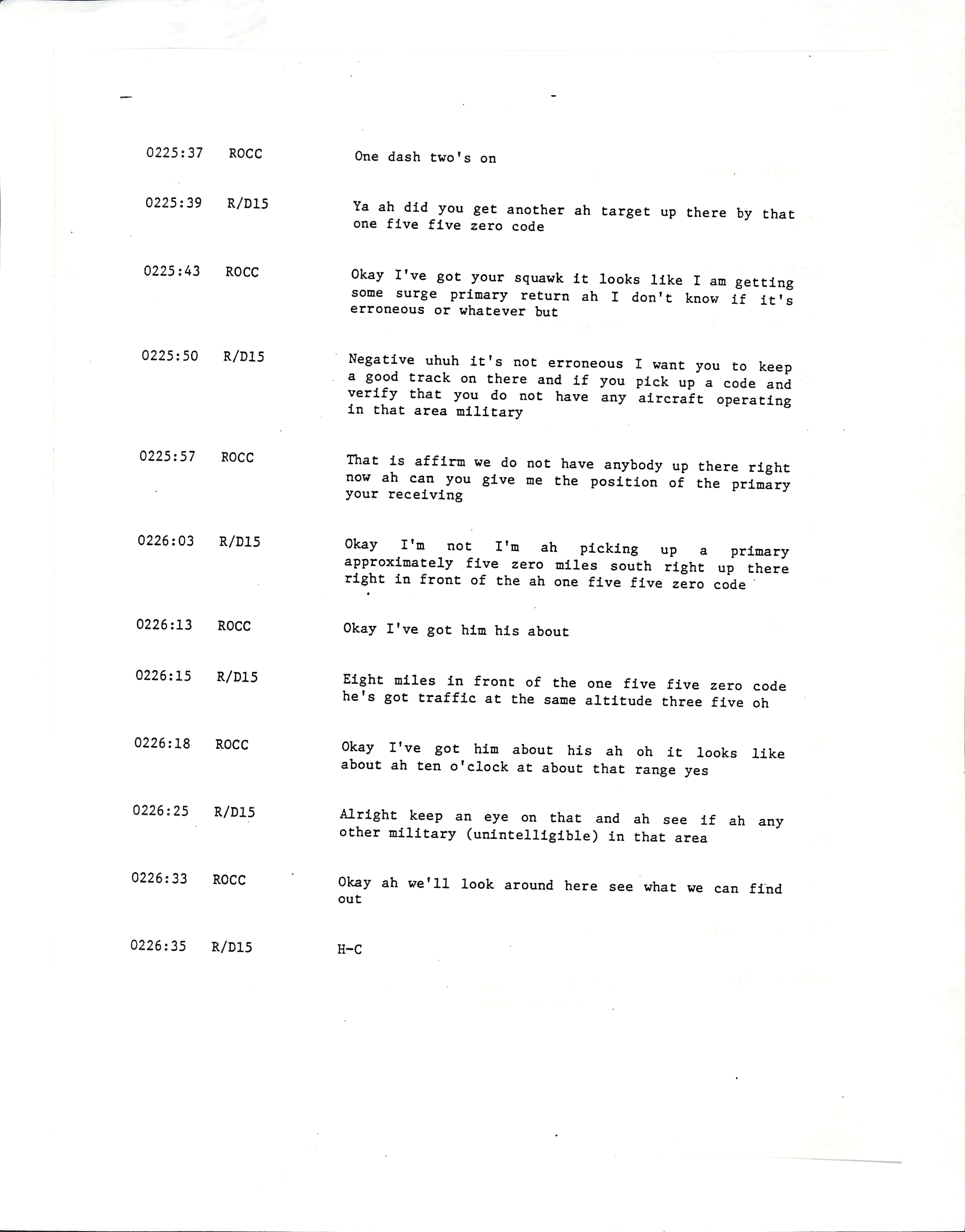 Information Releases Relating to Unidentified Flying Object