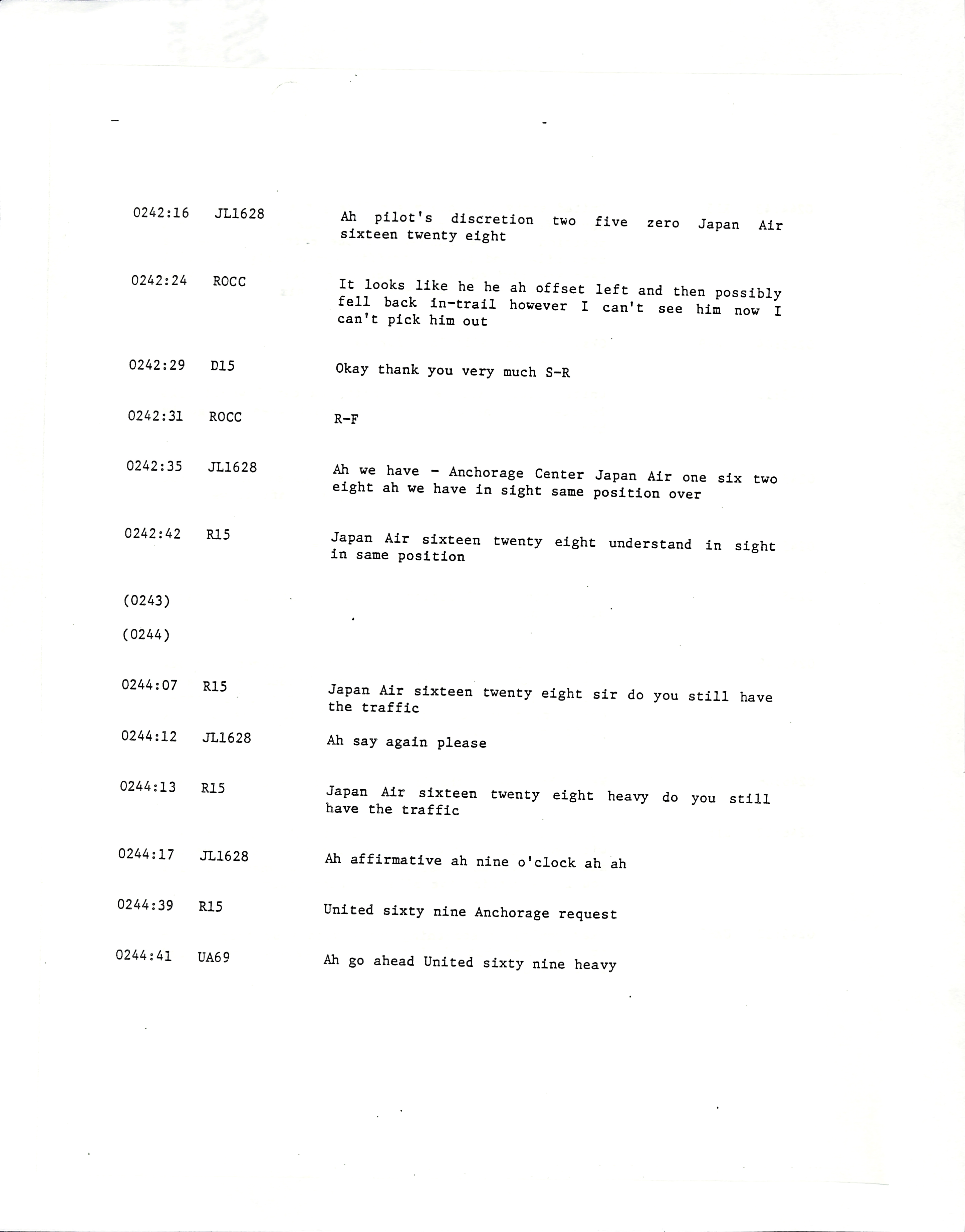 Information Releases Relating to Unidentified Flying Object