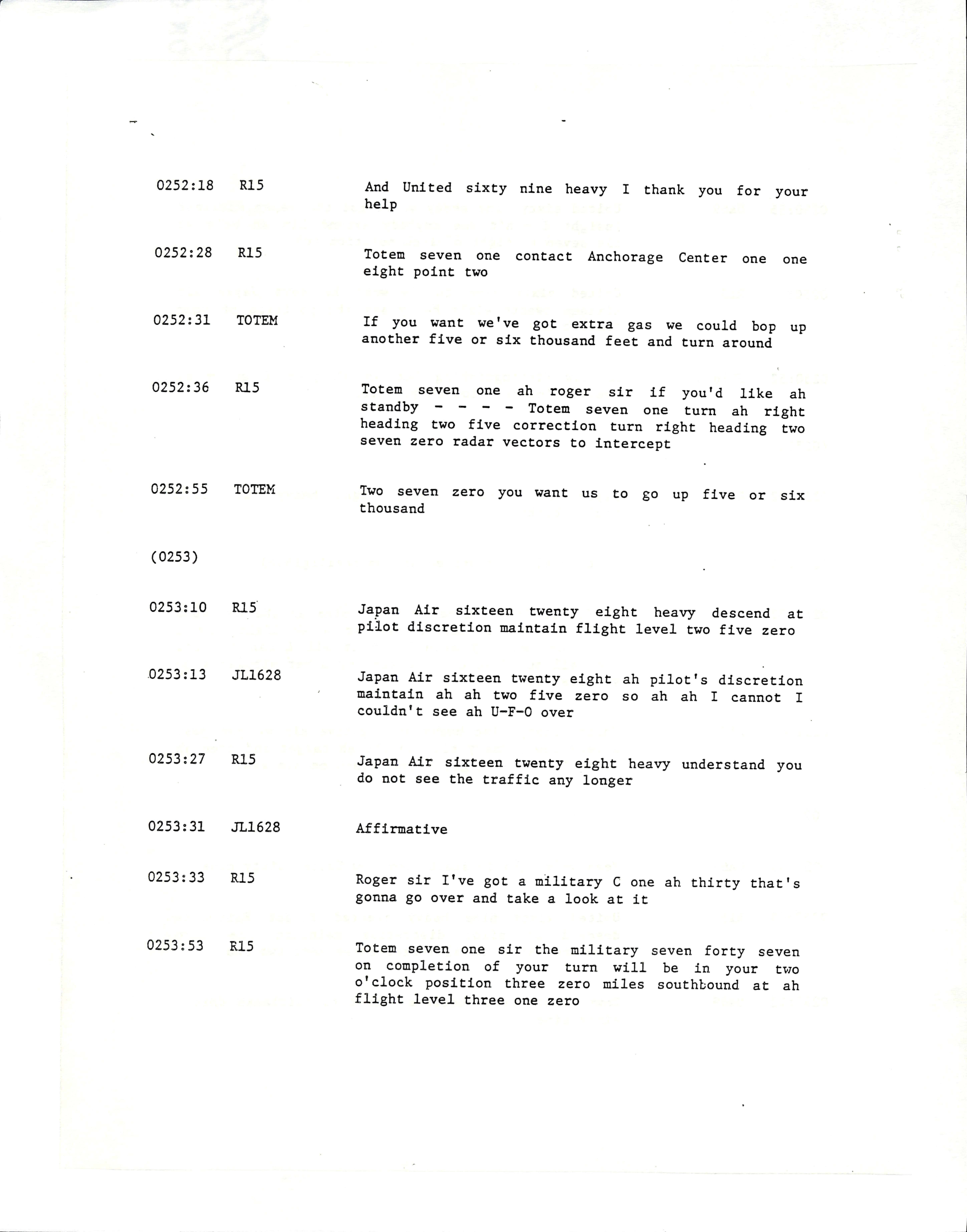 Information Releases Relating to Unidentified Flying Object