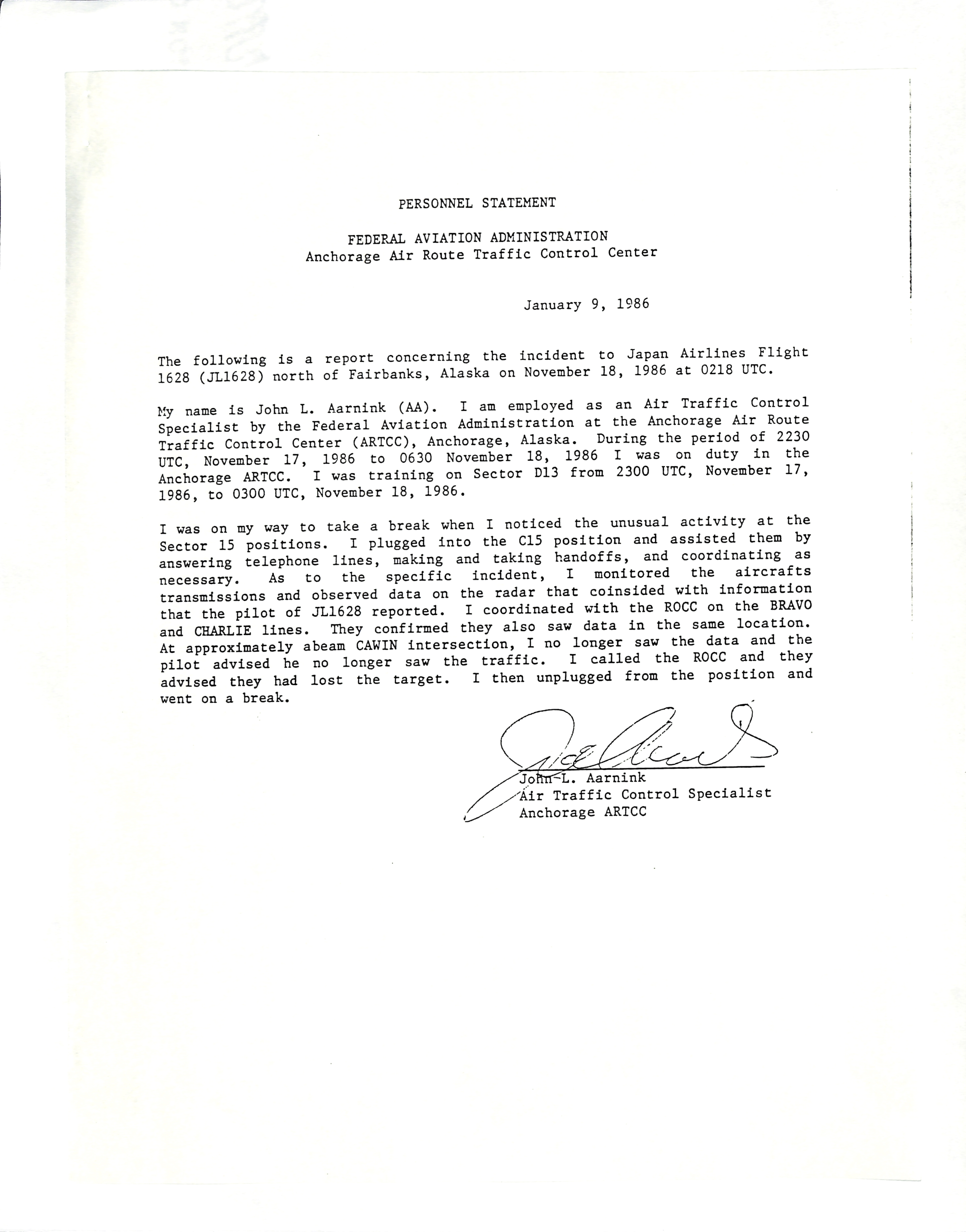 Information Releases Relating to Unidentified Flying Object