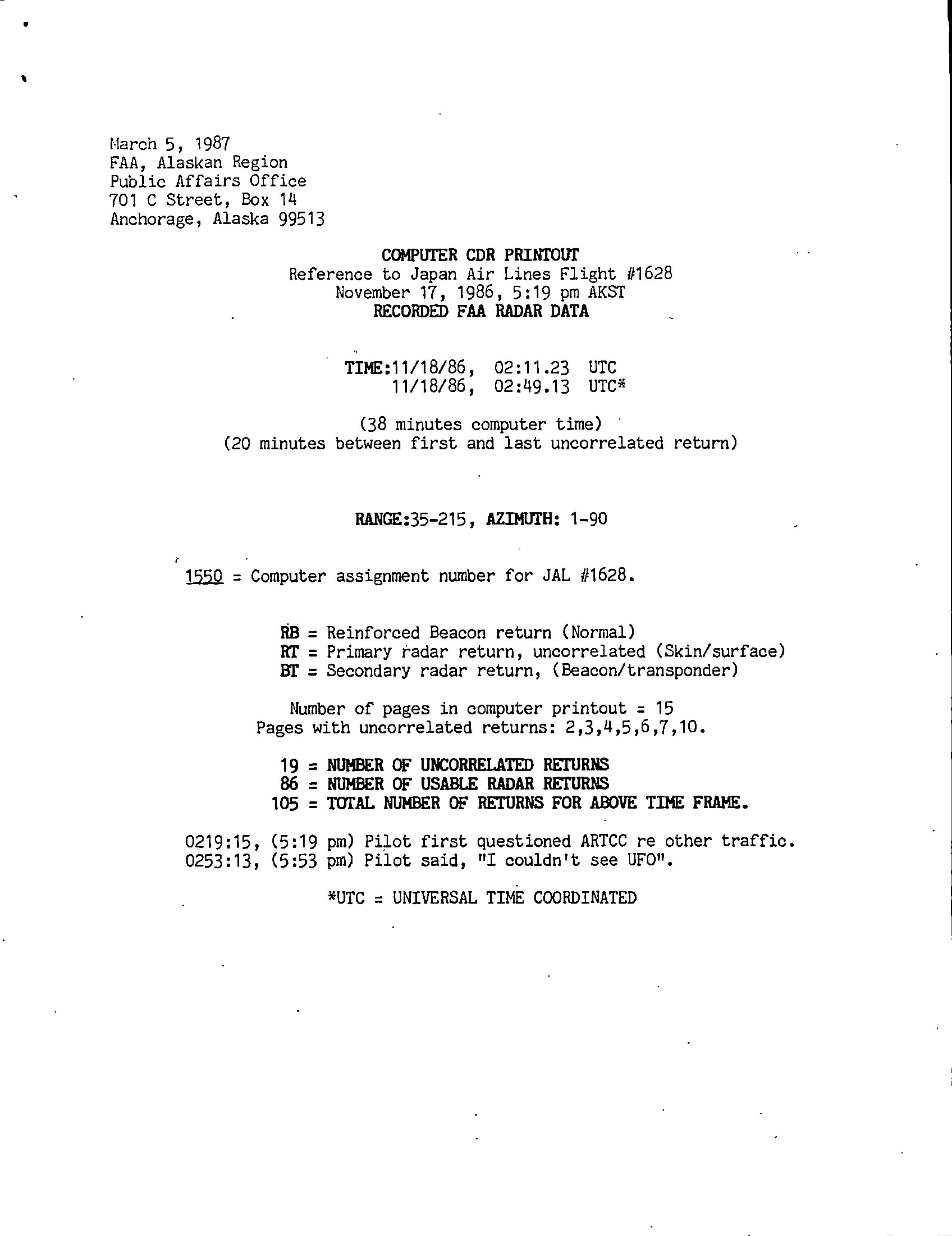 Information Releases Relating to Unidentified Flying Object