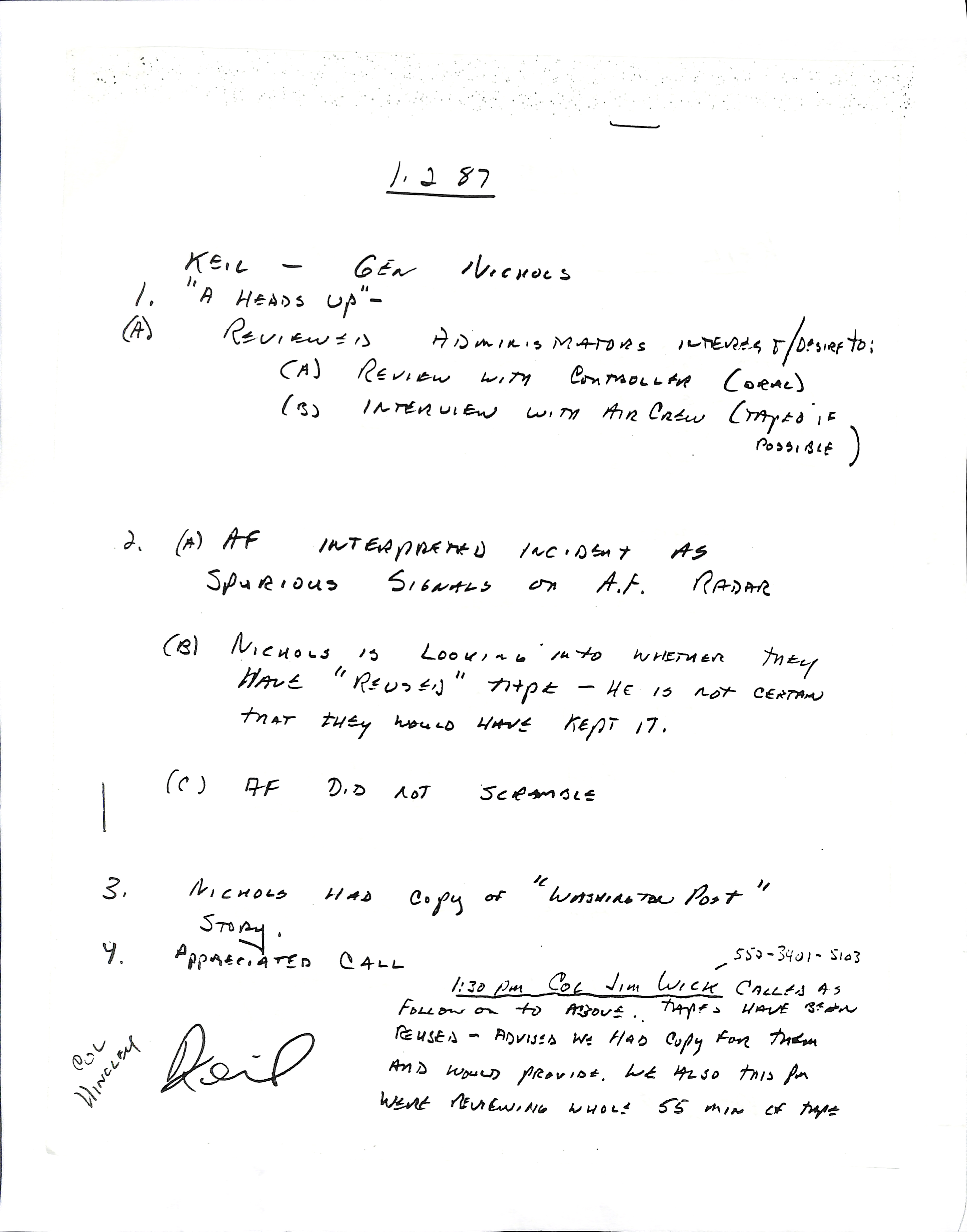 Information Releases Relating to Unidentified Flying Object