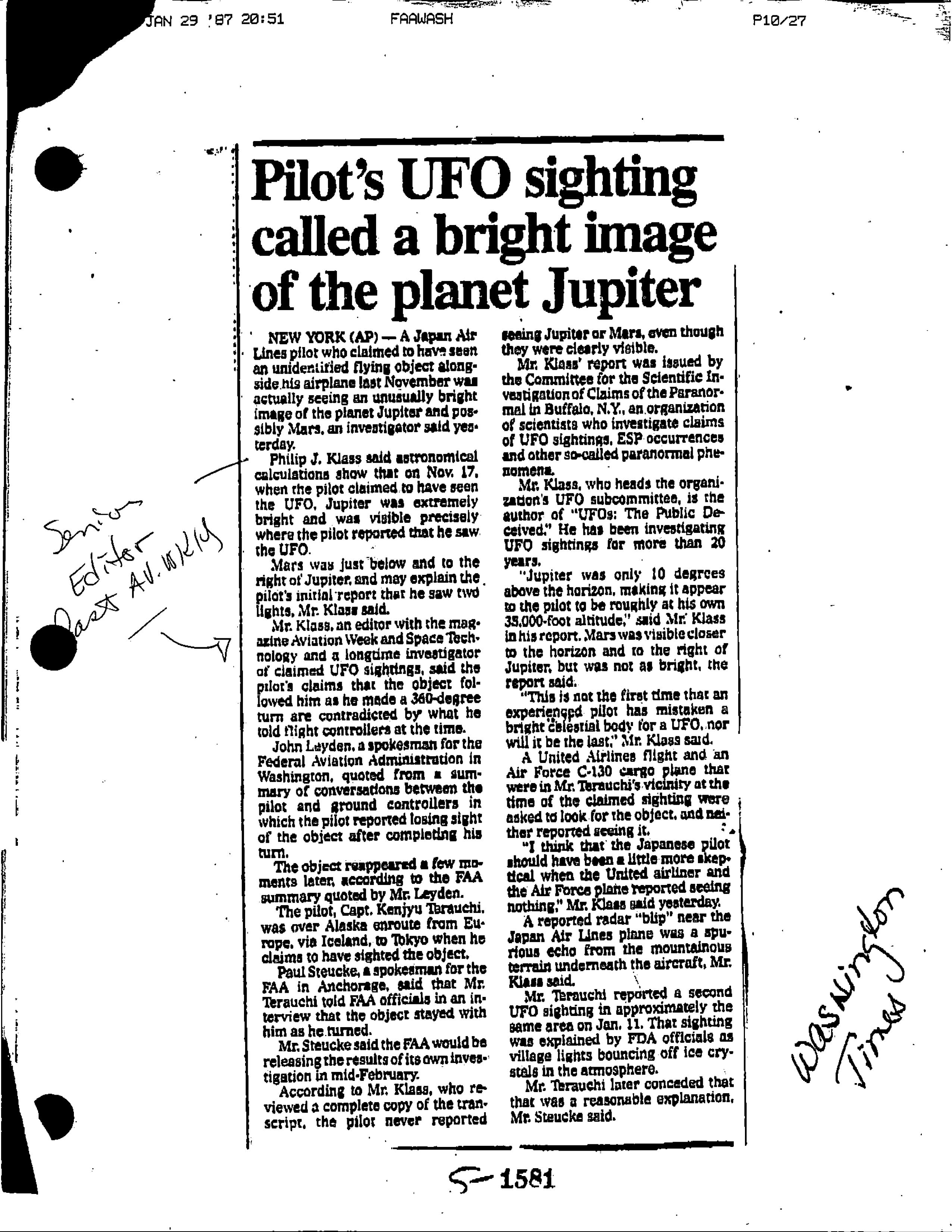 Information Releases Relating to Unidentified Flying Object